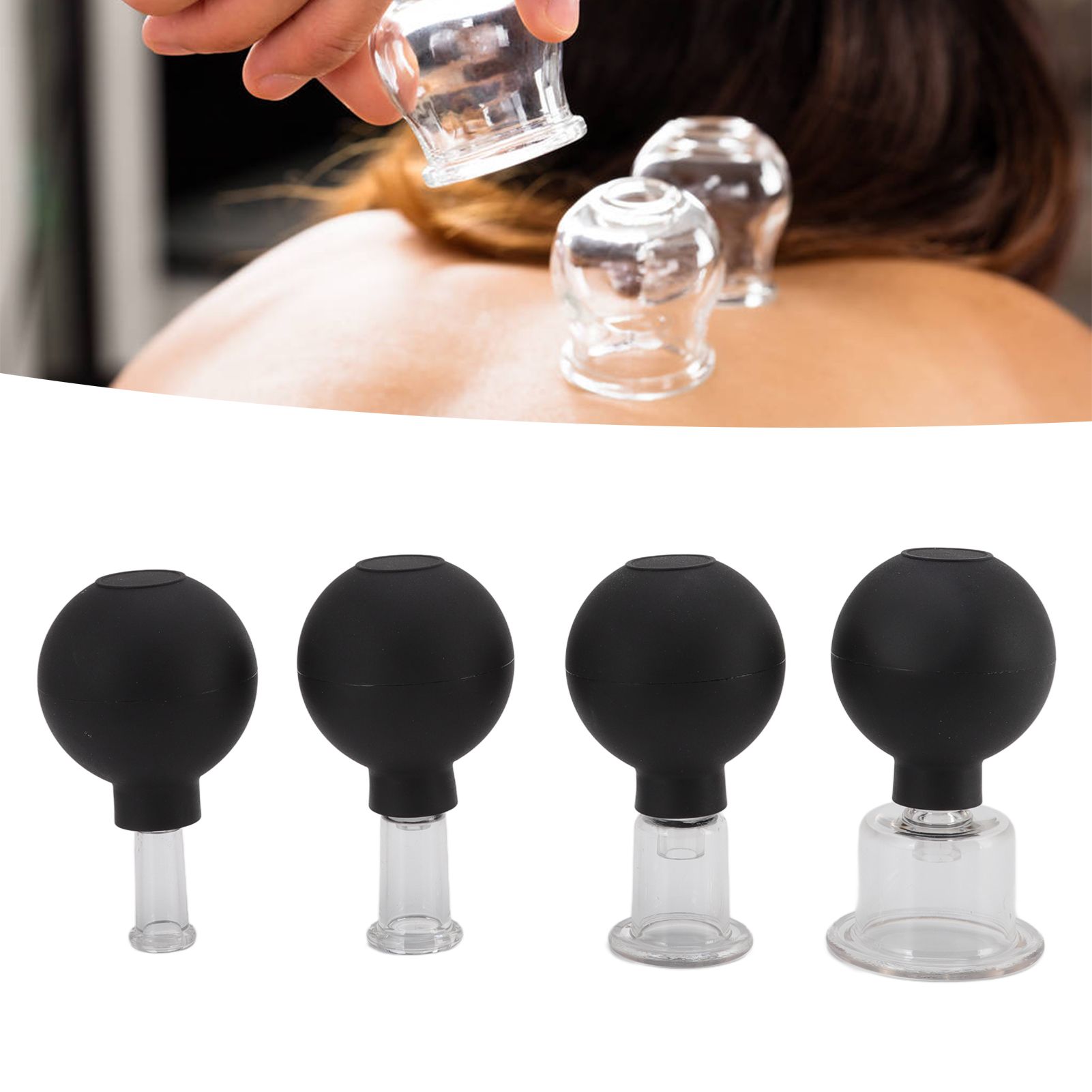 4Pcs Glass Cupping Set Black Silicone Ball Massage Vacuum Suction Cupping for view 11