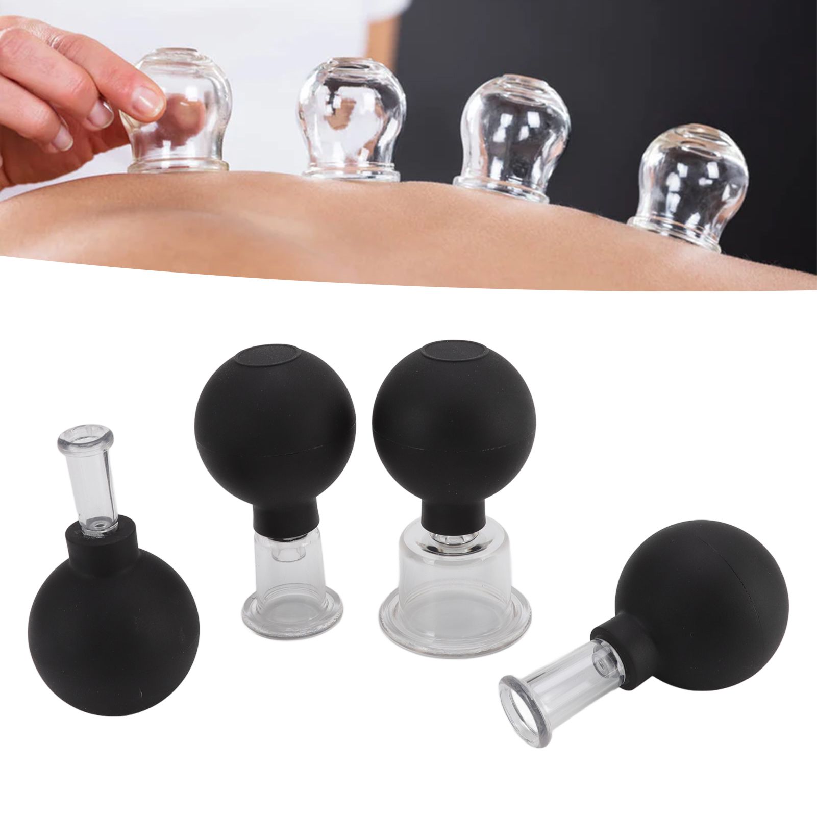 4Pcs Glass Cupping Set Black Silicone Ball Massage Vacuum Suction Cupping for view 12