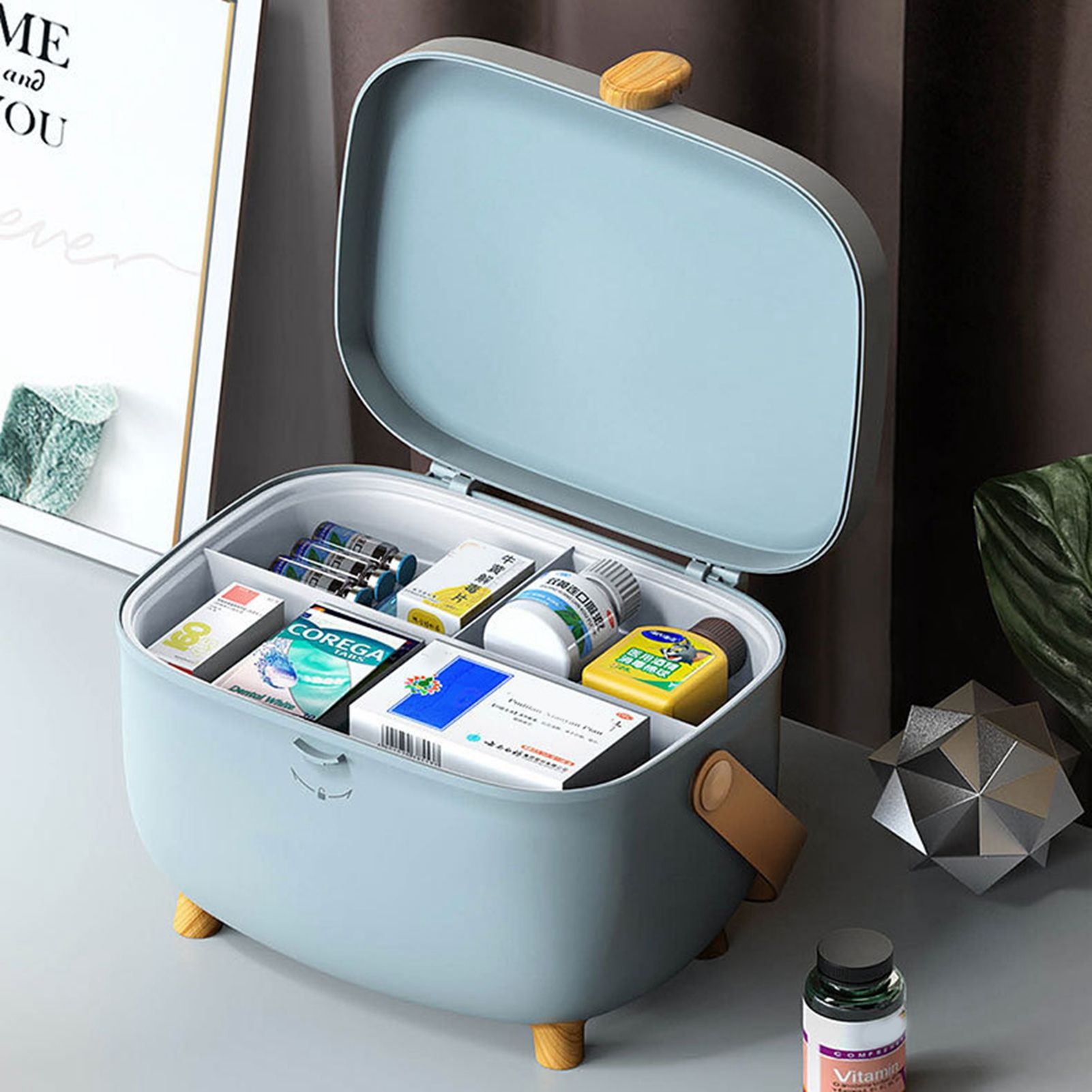 Plastic Medicine Storage Box Oval Double Layers Multi Grid Large Capacity view 5