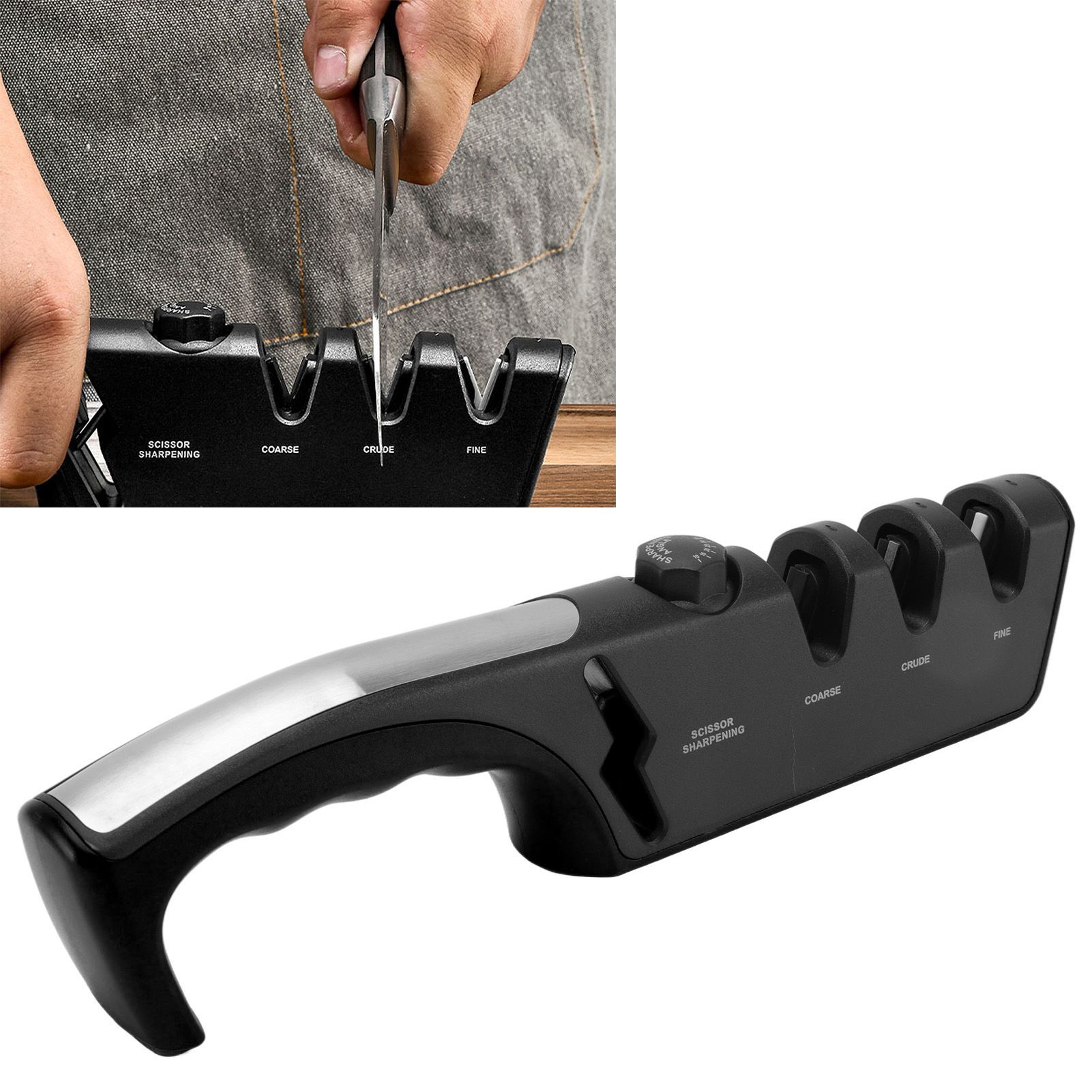 Knife Sharpener Diamond Black Ergonomic Multifunctional Adjustable 3 Stages view 11
