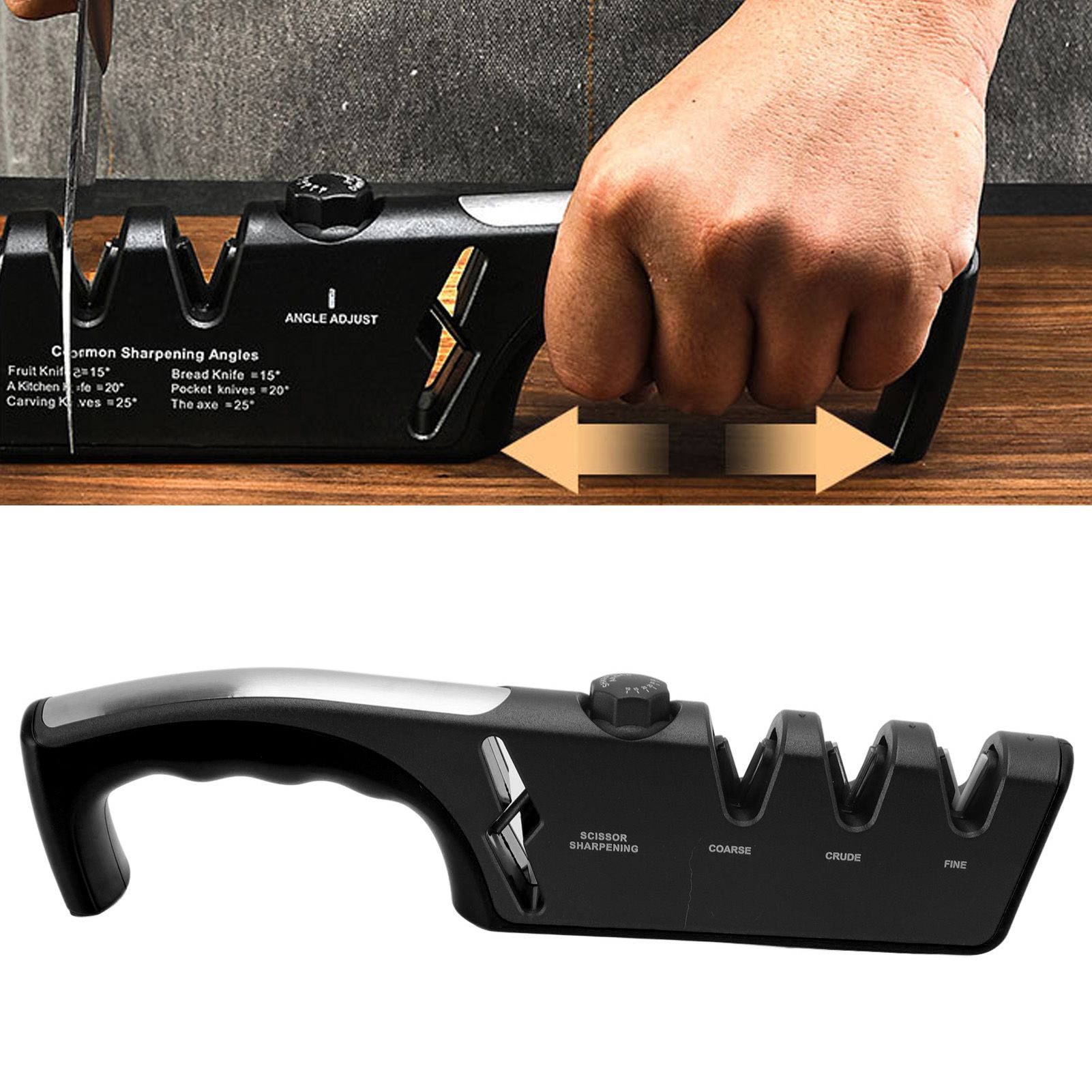 Knife Sharpener Diamond Black Ergonomic Multifunctional Adjustable 3 Stages view 12