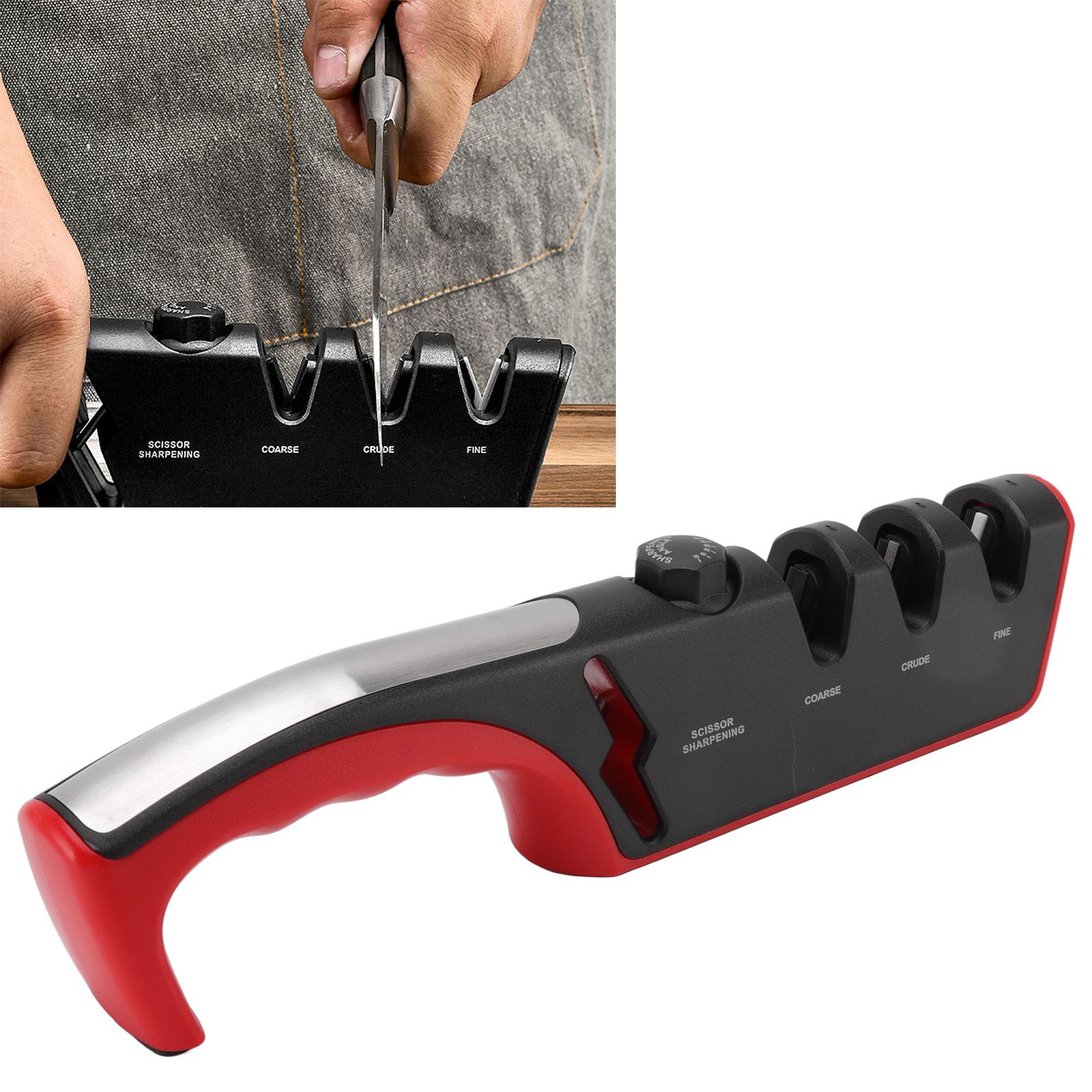 Knife Sharpener Diamond Black Ergonomic Multifunctional Adjustable 3 Stages view 11
