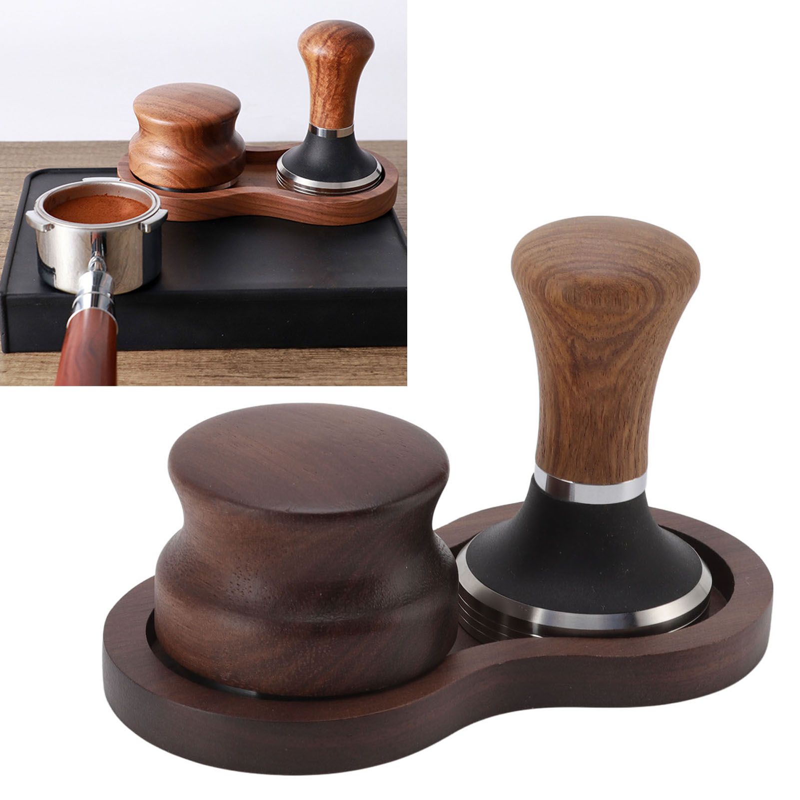 Coffee Hammer Tamping Kit Walnut Stainless Steel Tamper Distributor Set with view 11