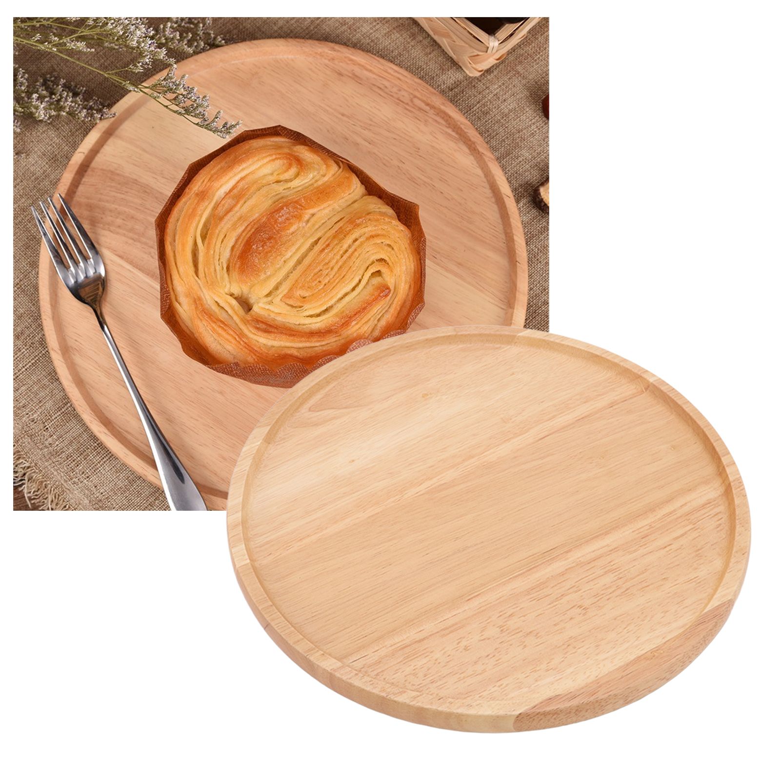 Round Pizza Tray Thick and Sturdy Rubber Wood Fruit Cutting Board for Kitchen view 11