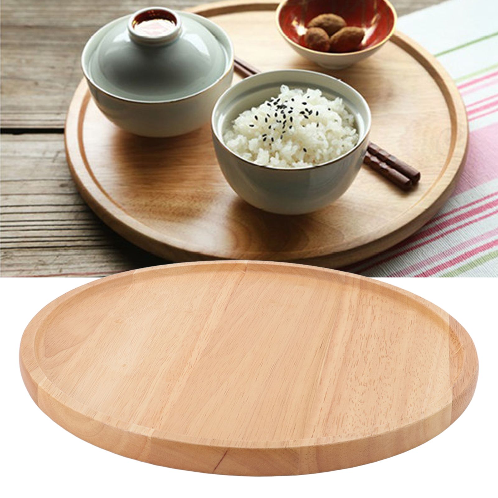 Round Pizza Tray Thick and Sturdy Rubber Wood Fruit Cutting Board for Kitchen view 12