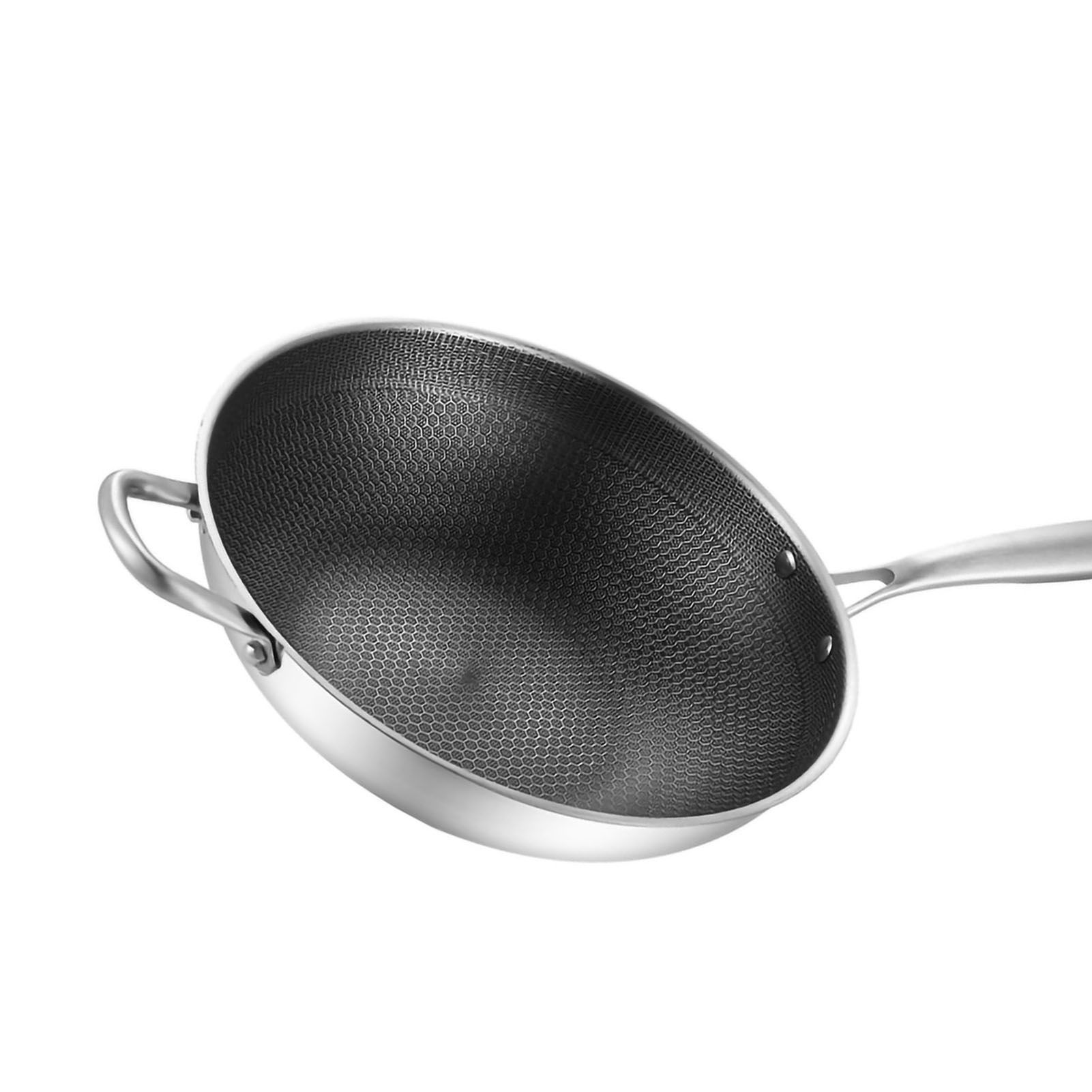 Stainless Steel Wok Pan Double Sided Honeycomb 3 Layer Prevent Sticking Easy view 2
