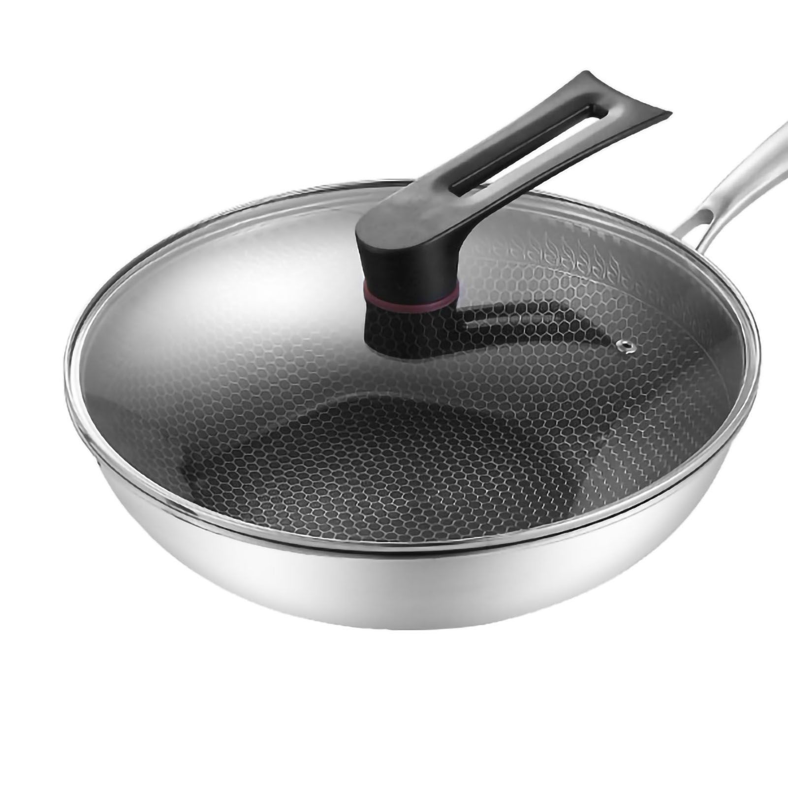 Stainless Steel Wok Pan Double Sided Honeycomb 3 Layer Prevent Sticking Easy view 2