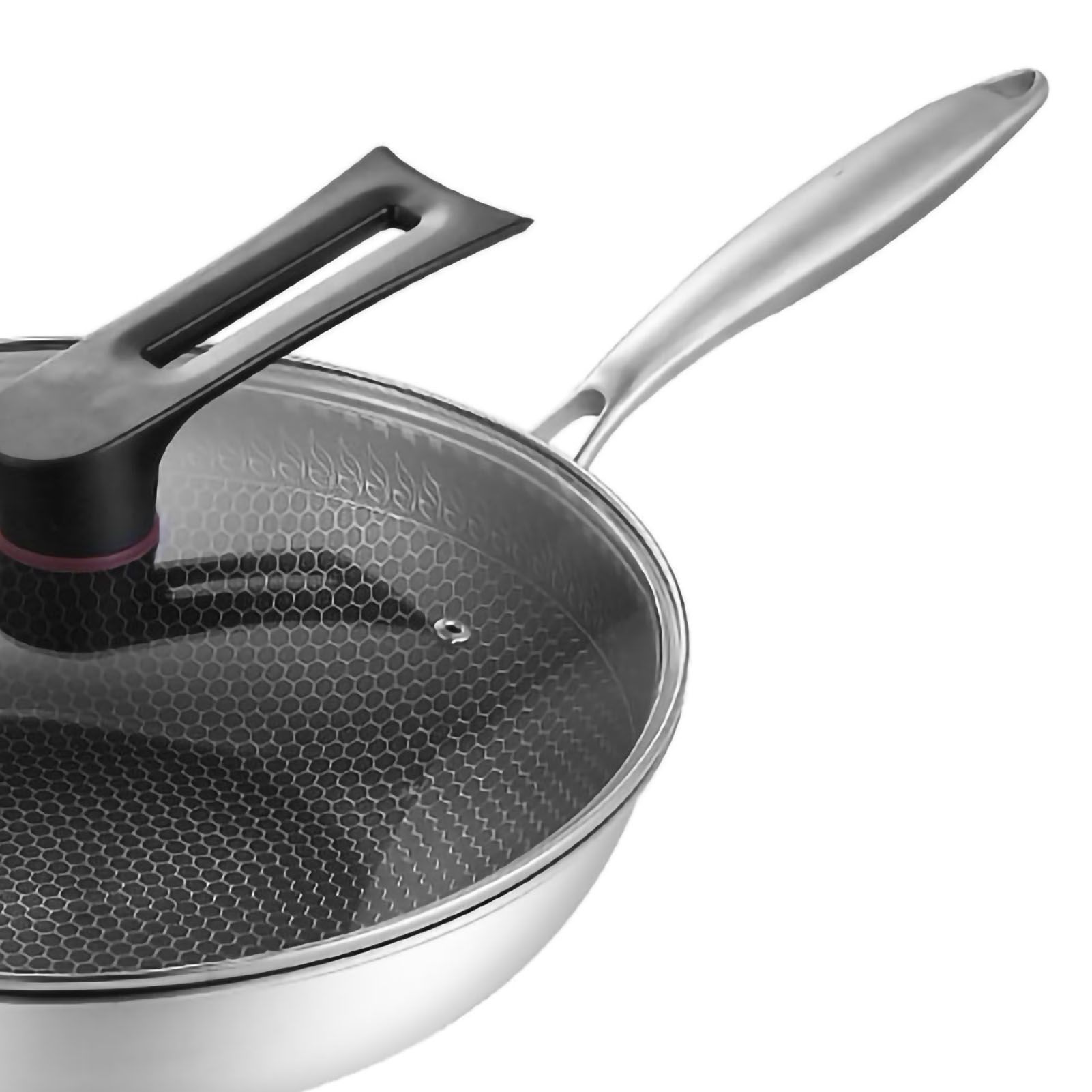 Stainless Steel Wok Pan Double Sided Honeycomb 3 Layer Prevent Sticking Easy view 4