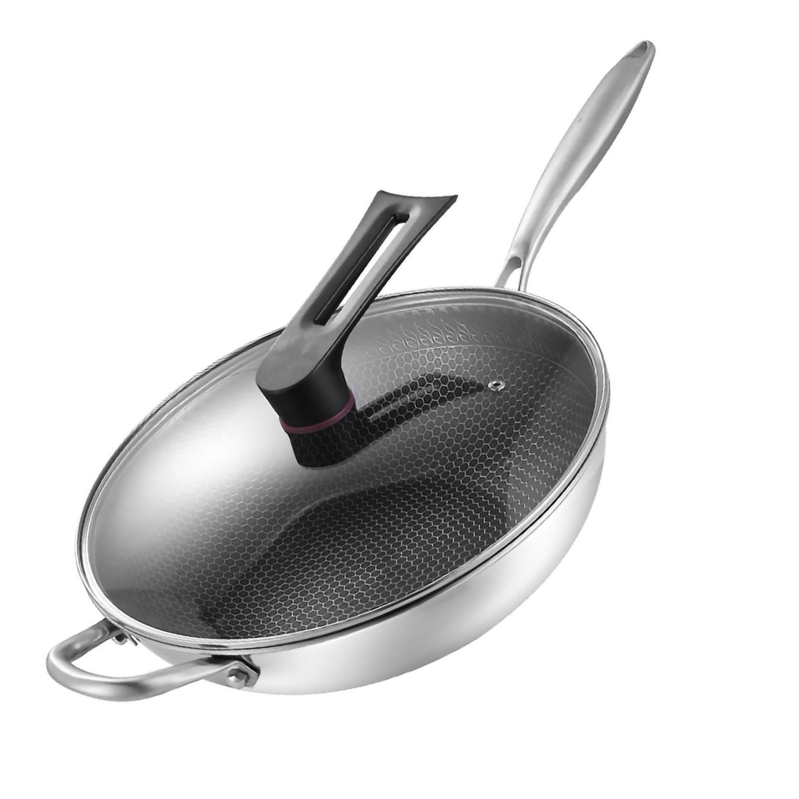 Stainless Steel Wok Pan Double Sided Honeycomb 3 Layer Prevent Sticking Easy view 4