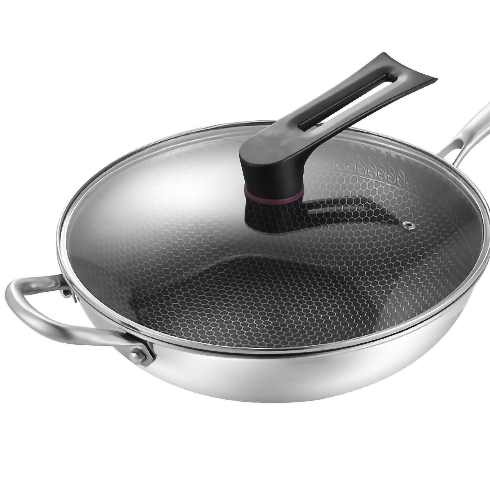 Stainless Steel Wok Pan Double Sided Honeycomb 3 Layer Prevent Sticking Easy view 5