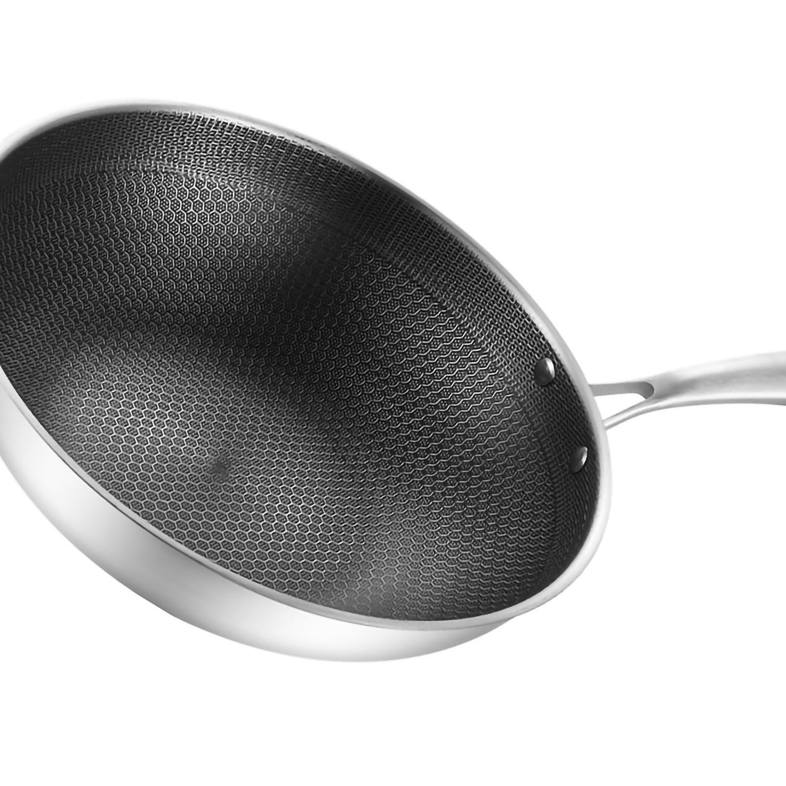 Stainless Steel Wok Pan Double Sided Honeycomb 3 Layer Prevent Sticking Easy view 2