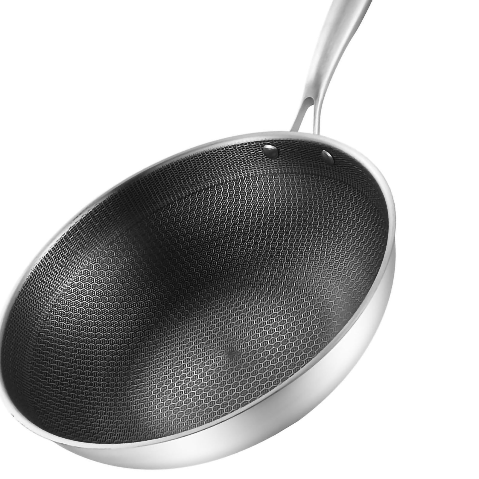 Stainless Steel Wok Pan Double Sided Honeycomb 3 Layer Prevent Sticking Easy view 3