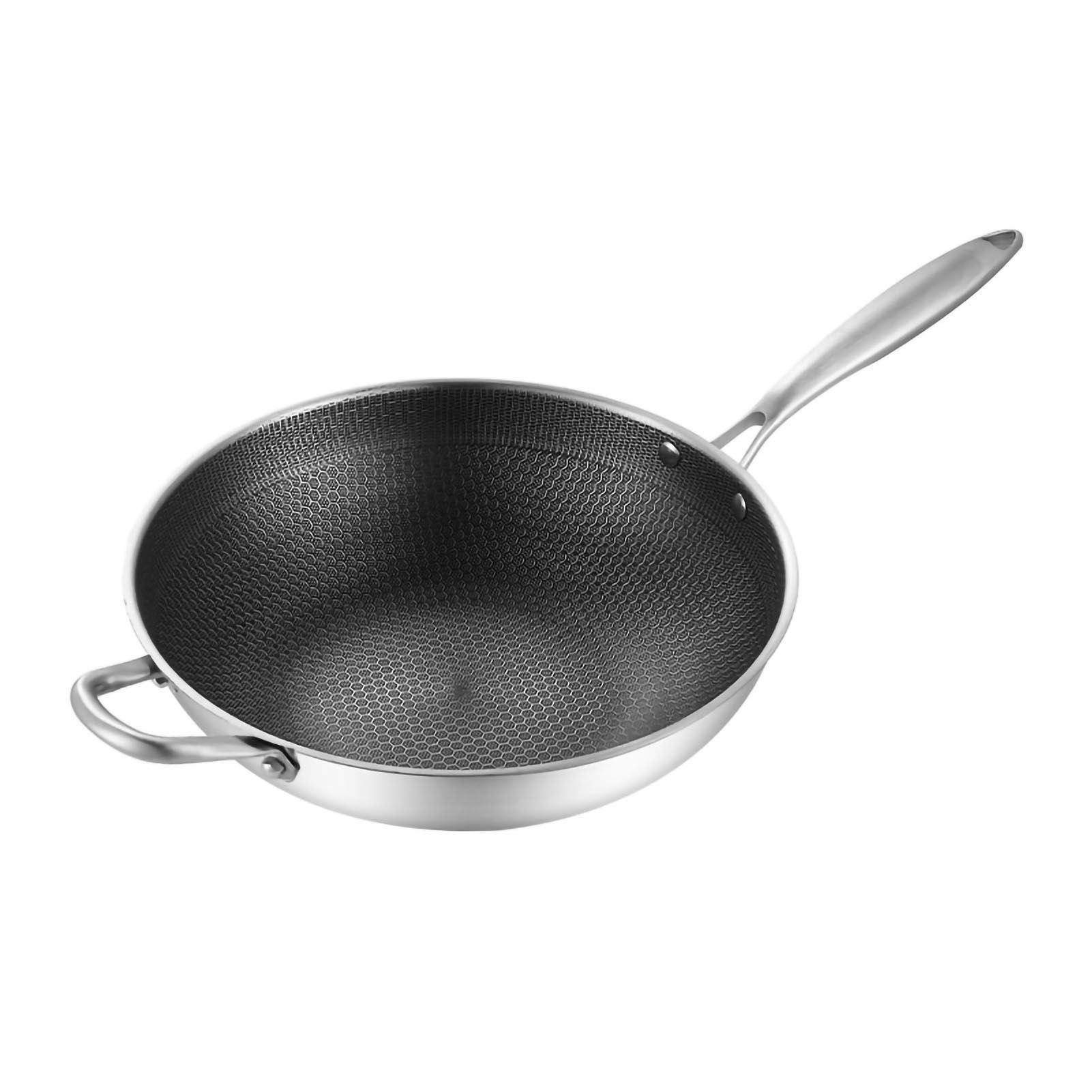 Stainless Steel Wok Pan Double Sided Honeycomb 3 Layer Prevent Sticking Easy — image 1