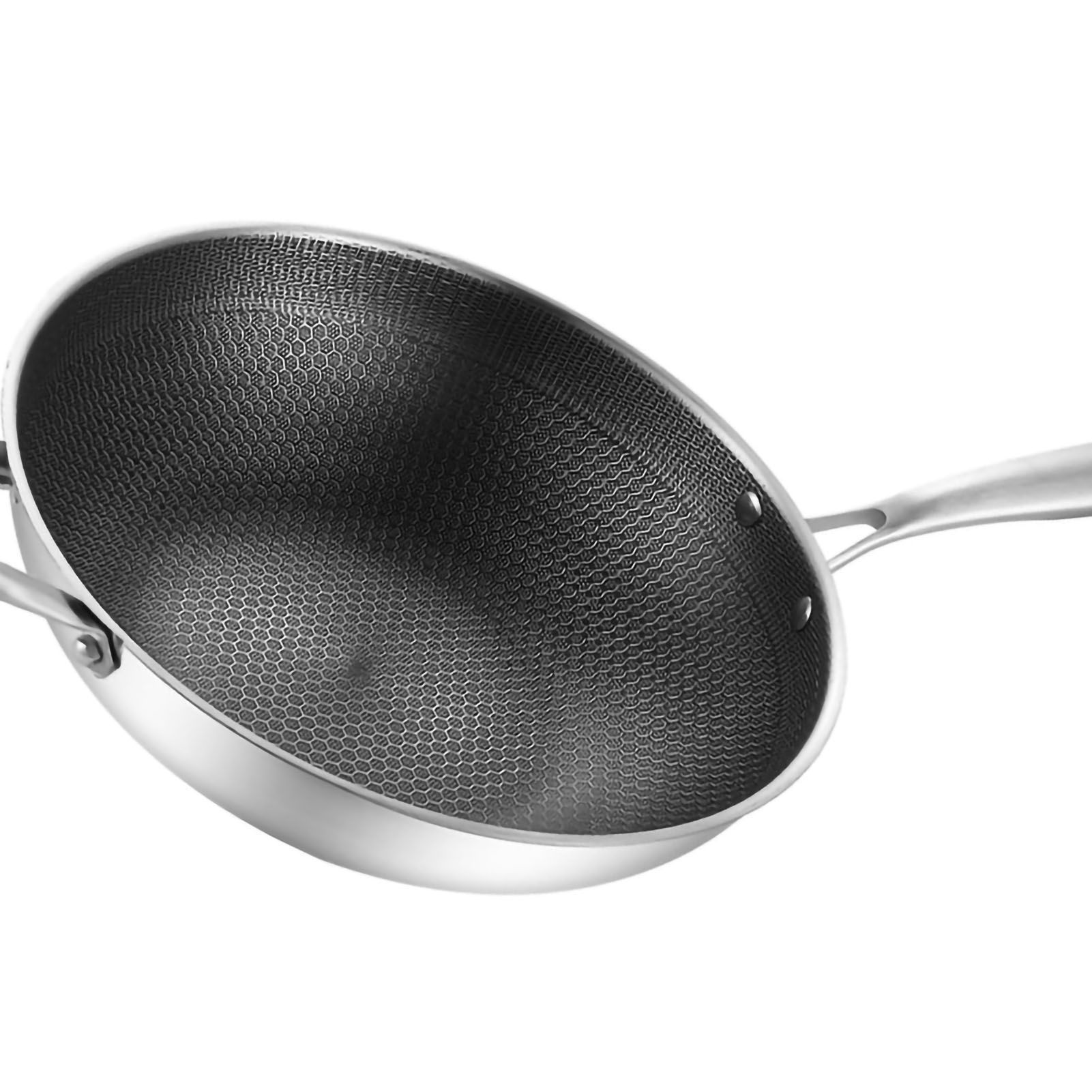 Stainless Steel Wok Pan Double Sided Honeycomb 3 Layer Prevent Sticking Easy view 2