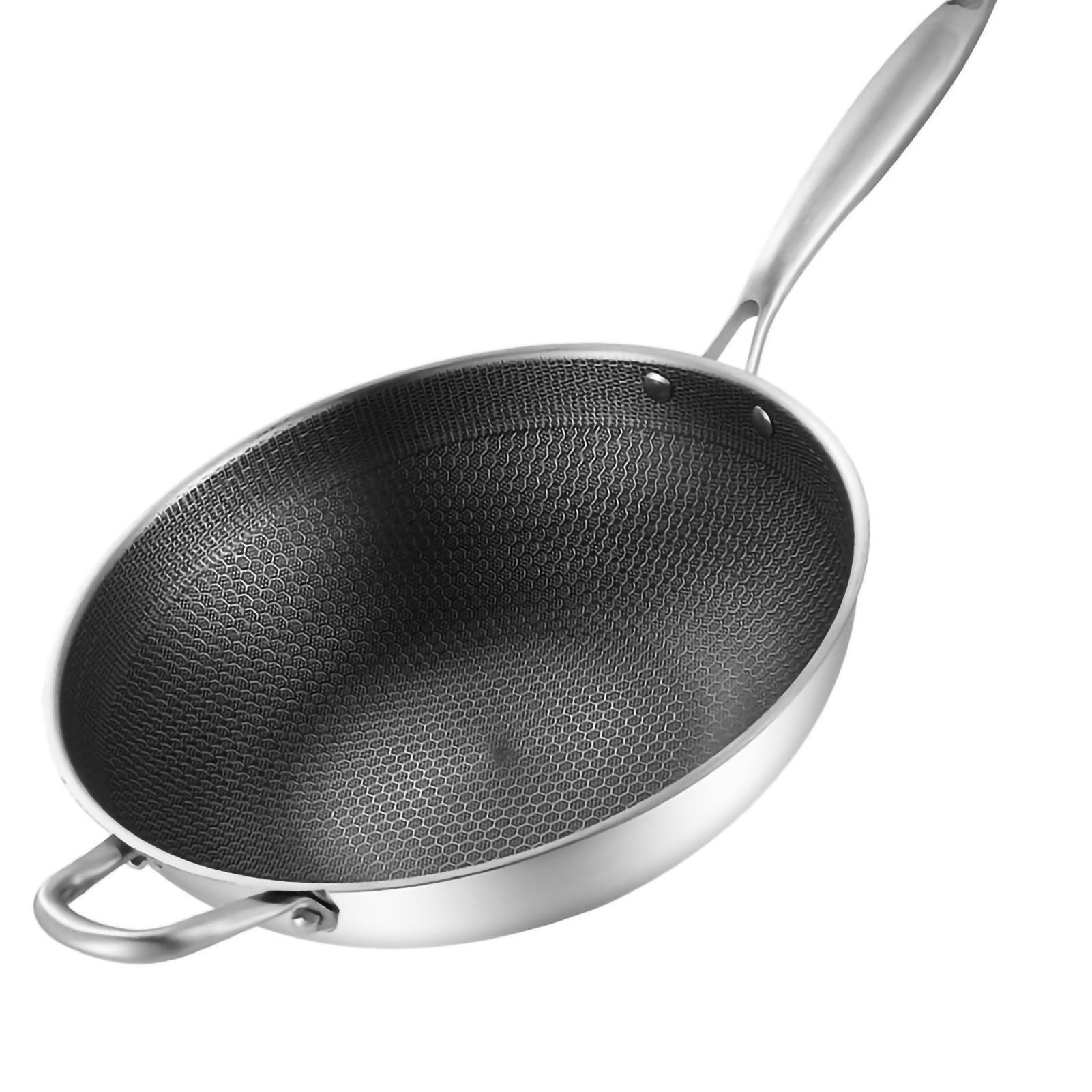 Stainless Steel Wok Pan Double Sided Honeycomb 3 Layer Prevent Sticking Easy view 3