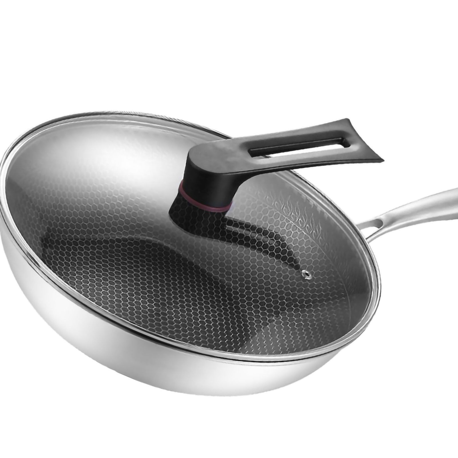 Stainless Steel Wok Pan Double Sided Honeycomb 3 Layer Prevent Sticking Easy view 3