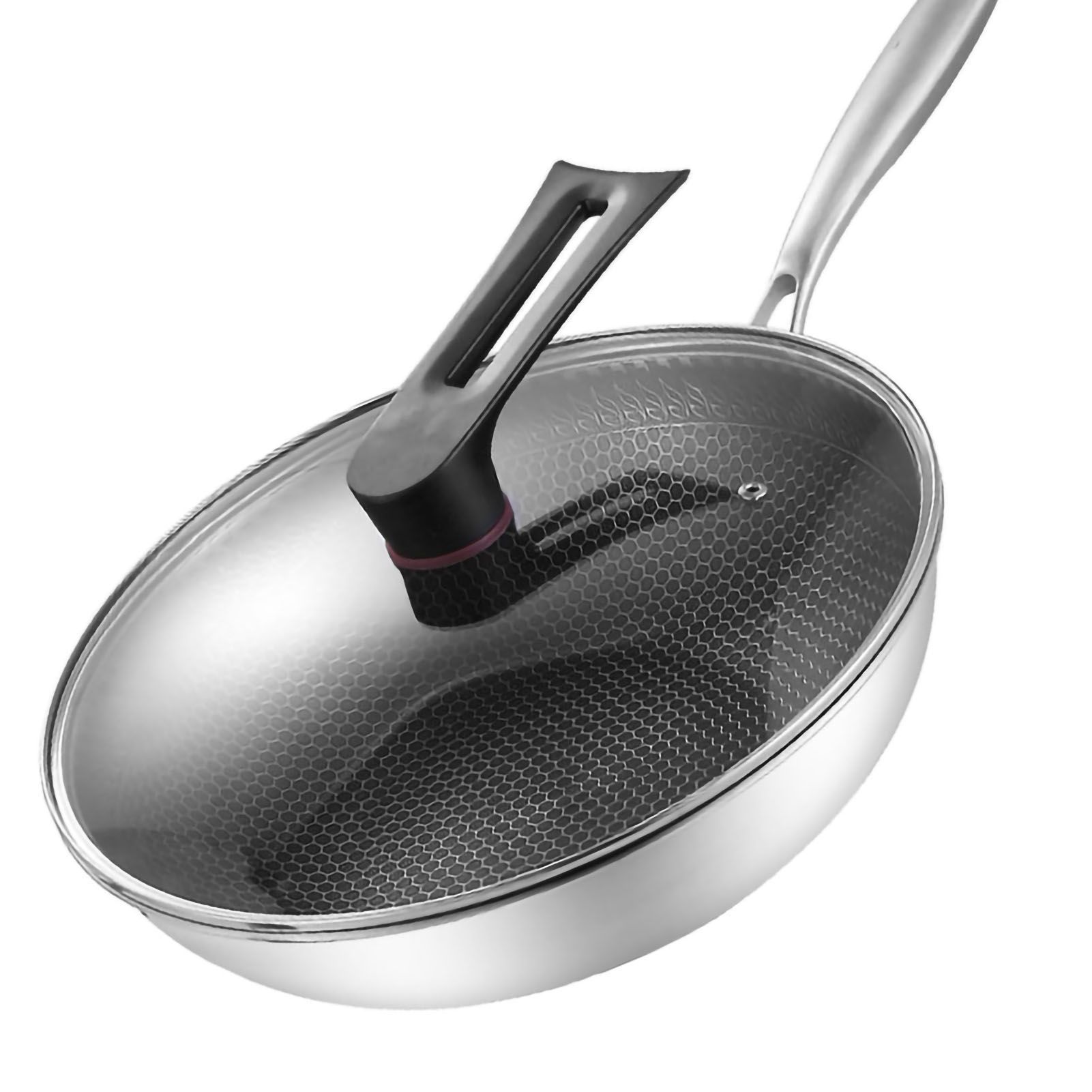Stainless Steel Wok Pan Double Sided Honeycomb 3 Layer Prevent Sticking Easy view 4