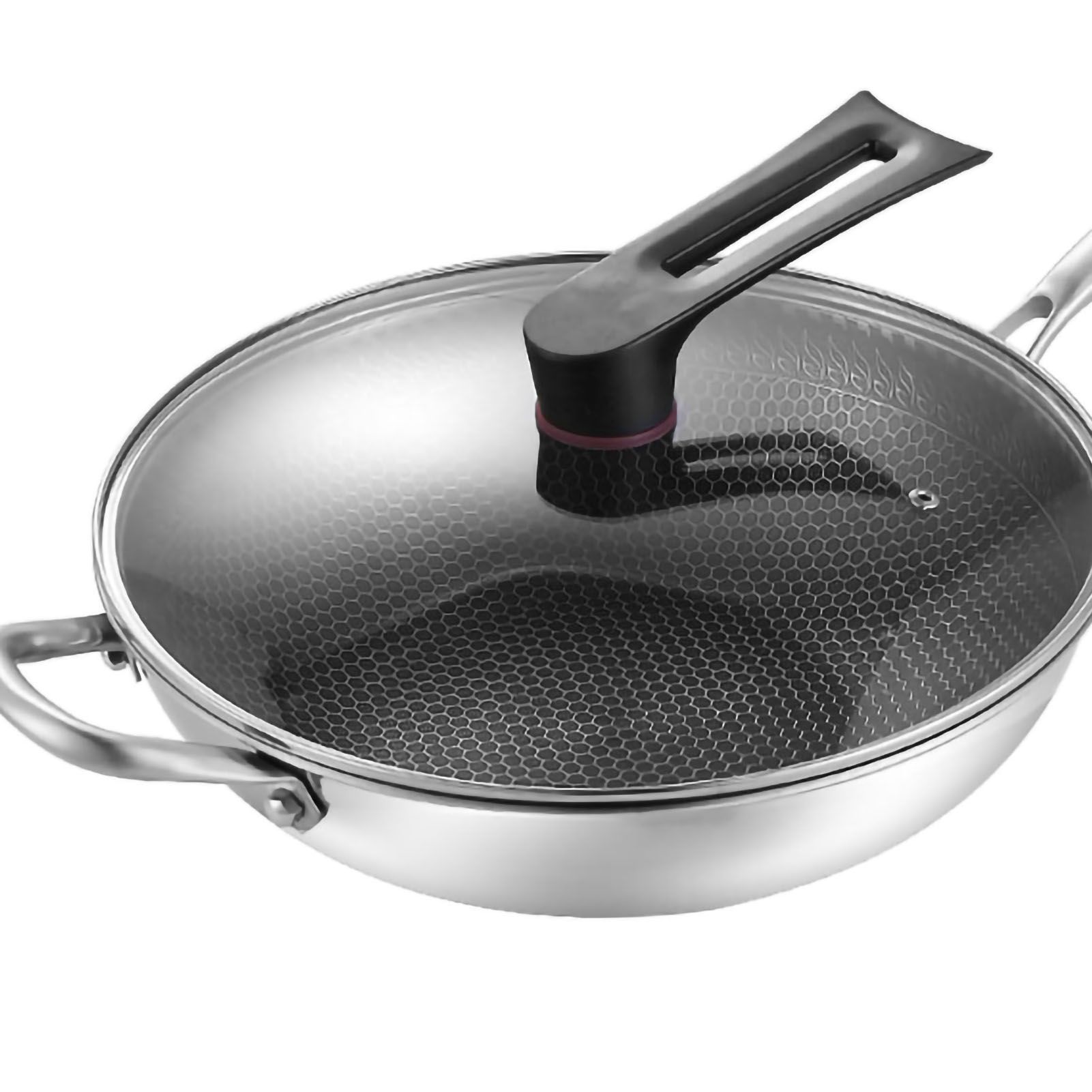 Stainless Steel Wok Pan Double Sided Honeycomb 3 Layer Prevent Sticking Easy view 5