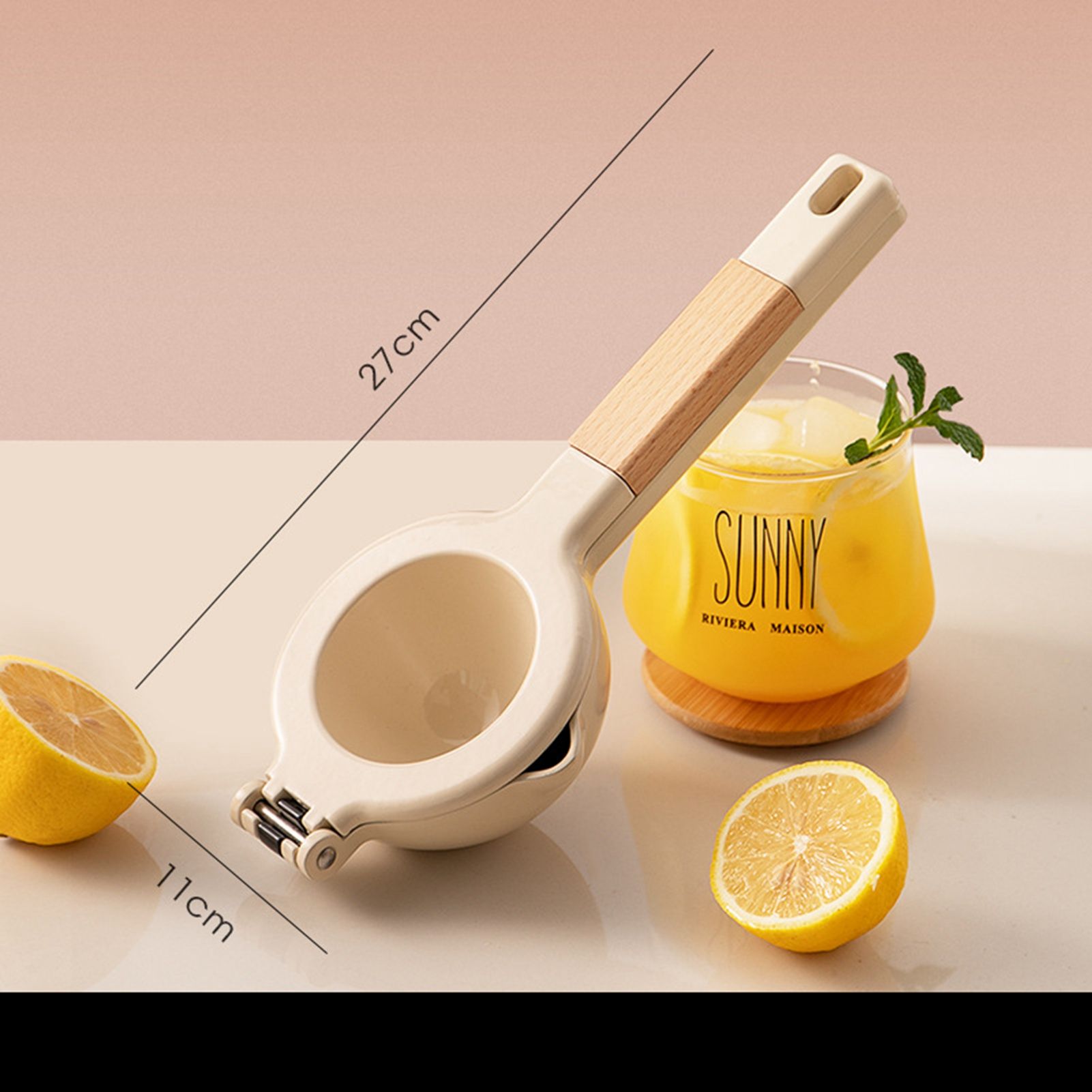 Citrus Juicer Strong Metal Wooden Handle Ergonomic Design Food Grade Coating view 2
