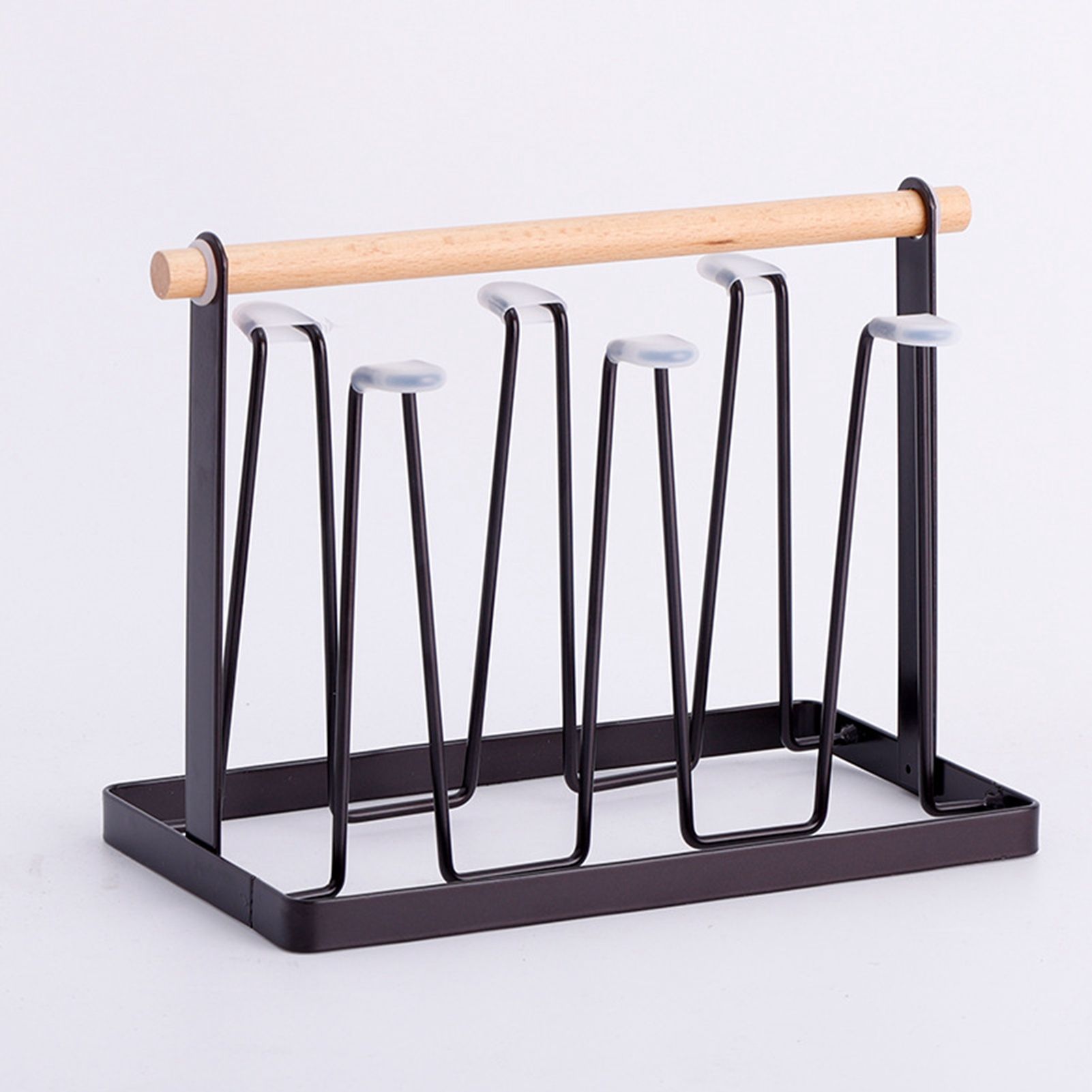Cup Drying Rack 6 Hooks Wooden Handle Electroplating Iron Art Space Saving view 3