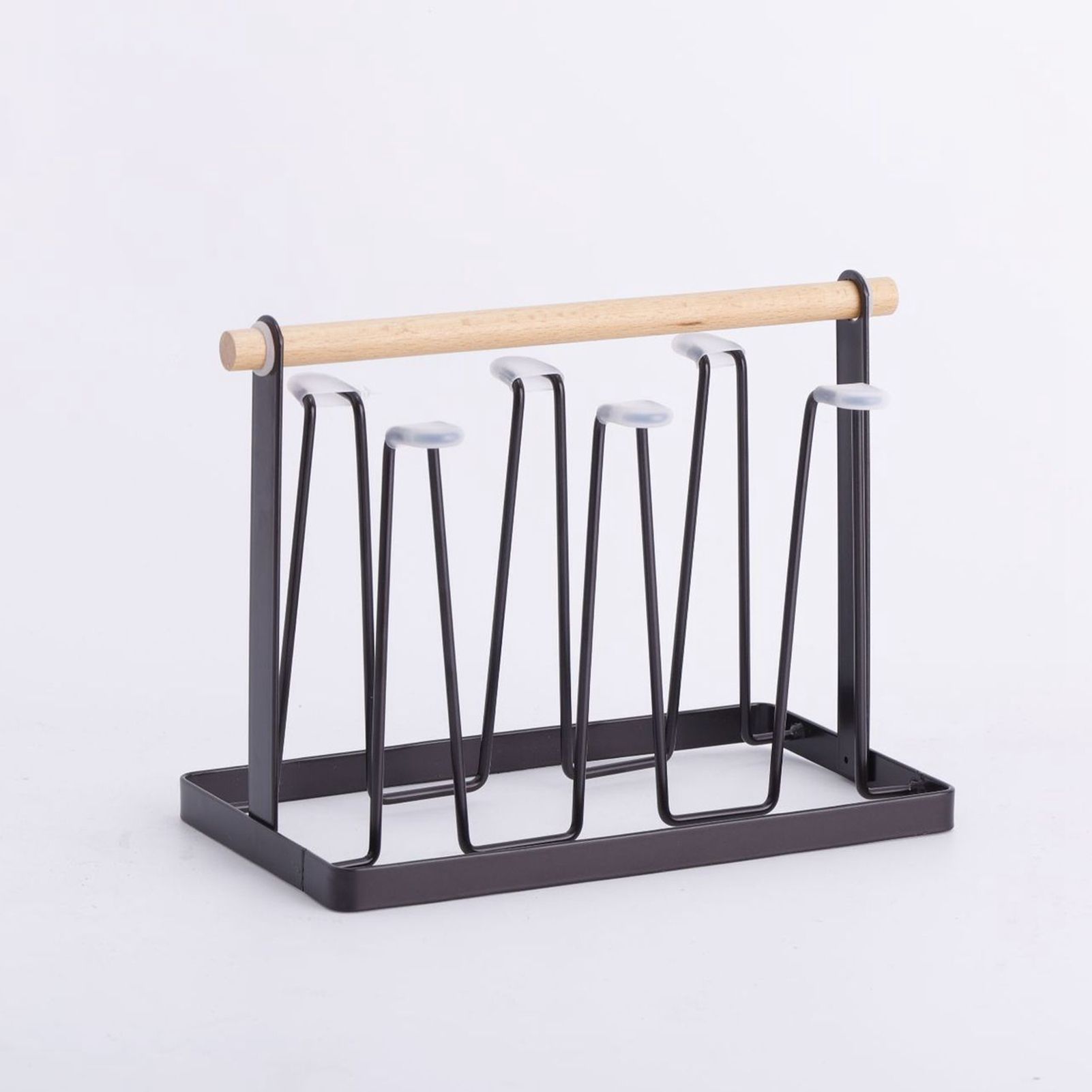 Cup Drying Rack 6 Hooks Wooden Handle Electroplating Iron Art Space Saving view 4