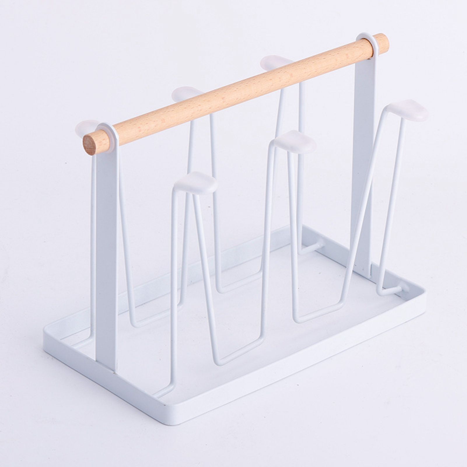 Cup Drying Rack 6 Hooks Wooden Handle Electroplating Iron Art Space Saving view 2