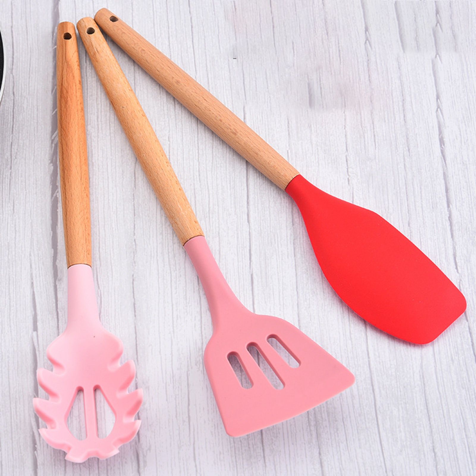 12pcs Cooking Utensils Set Silicone Colorful Wood Handle Cooking Kitchen view 2