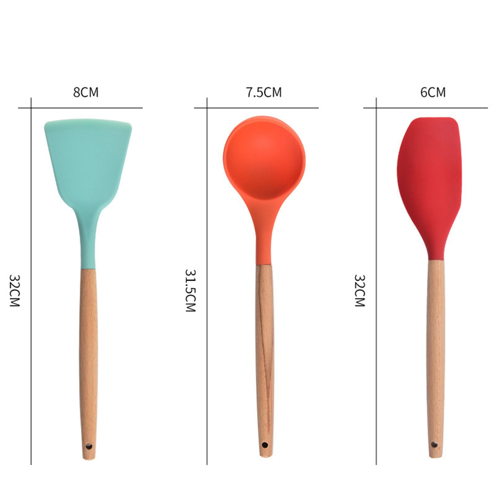 12pcs Cooking Utensils Set Silicone Colorful Wood Handle Cooking Kitchen view 3
