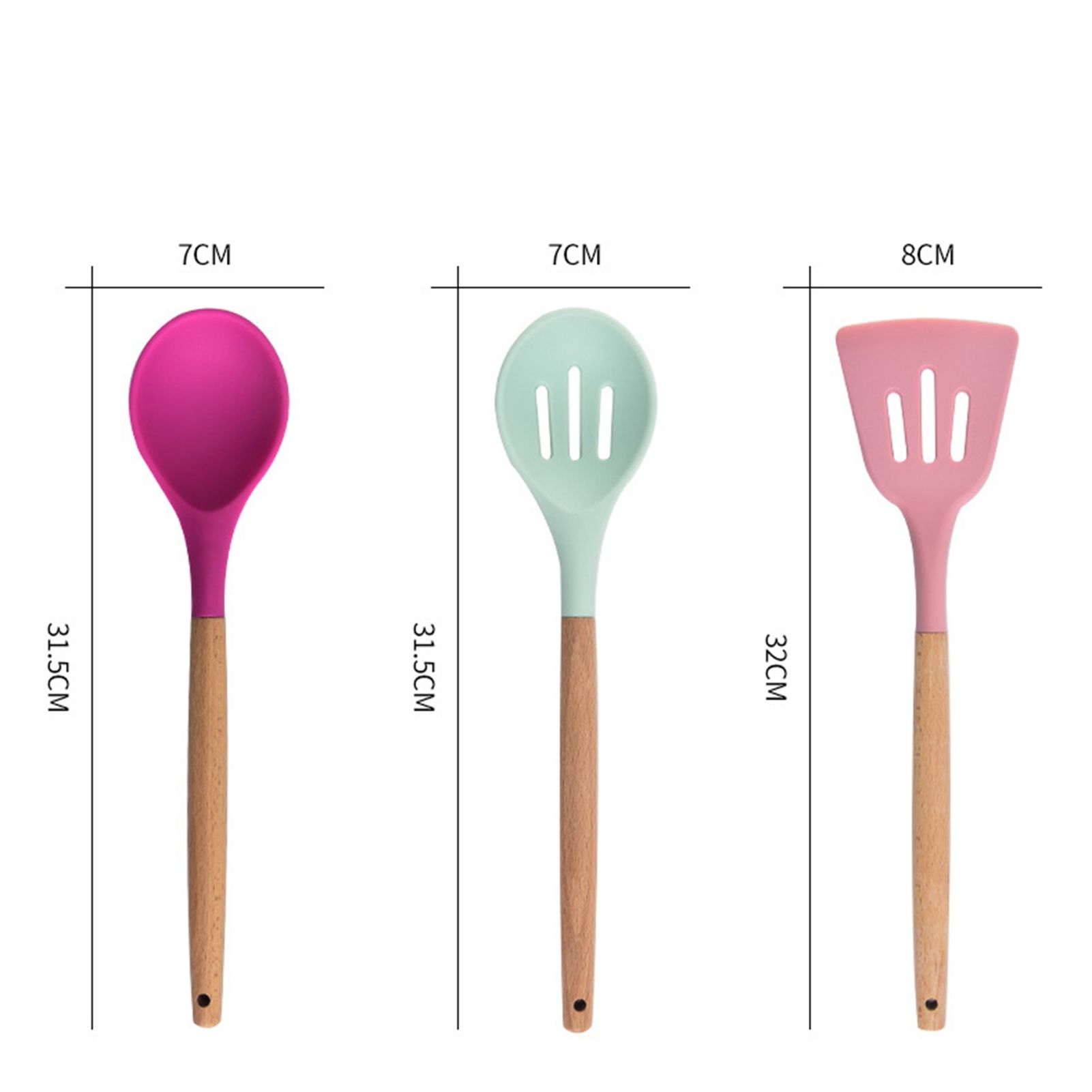 12pcs Cooking Utensils Set Silicone Colorful Wood Handle Cooking Kitchen view 7