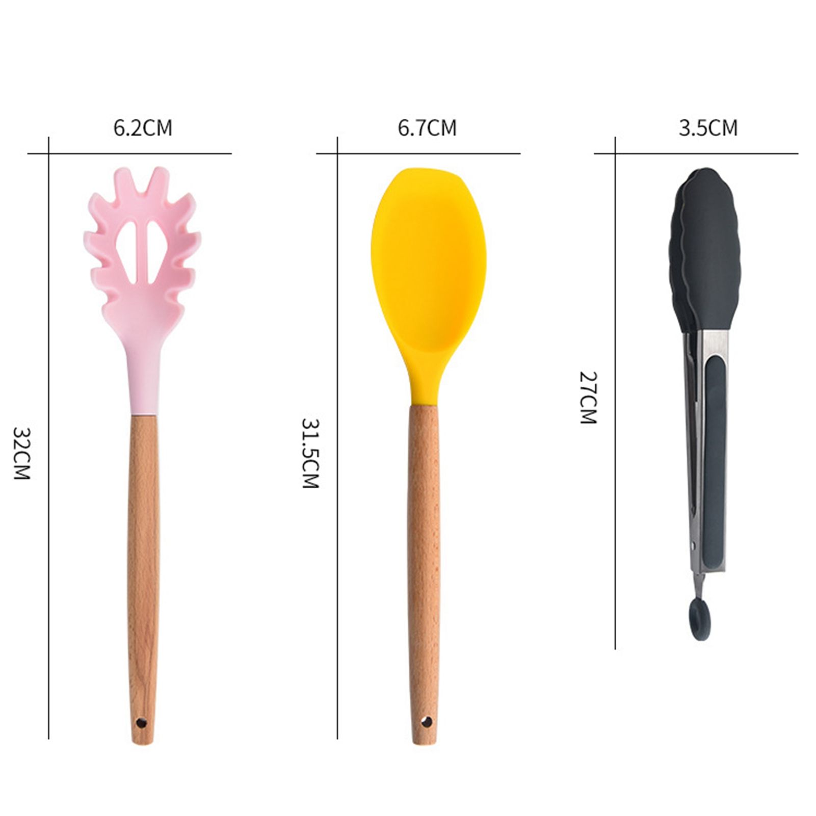 12pcs Cooking Utensils Set Silicone Colorful Wood Handle Cooking Kitchen view 8