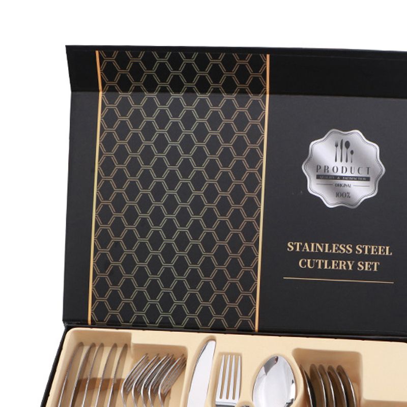 Flatware Set Stainless Steel Glossy 24 Pieces Steak Knife Fork Spoon Set for view 2