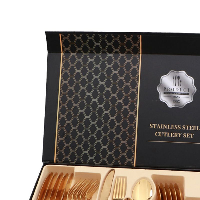 Flatware Set Stainless Steel Glossy 24 Pieces Steak Knife Fork Spoon Set for view 2