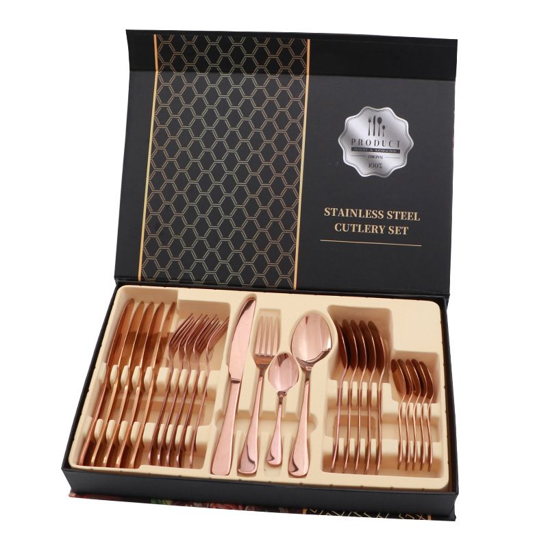 Flatware Set Stainless Steel Glossy 24 Pieces Steak Knife Fork Spoon Set for