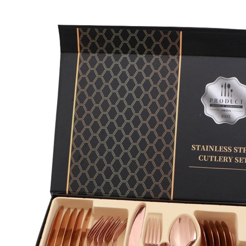 Flatware Set Stainless Steel Glossy 24 Pieces Steak Knife Fork Spoon Set for view 2