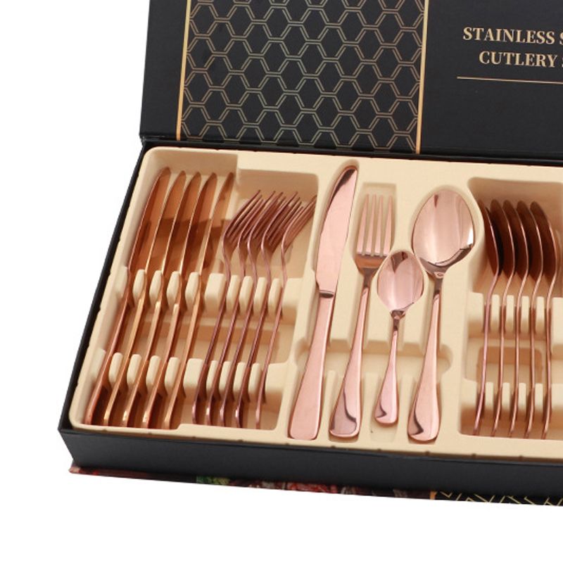 Flatware Set Stainless Steel Glossy 24 Pieces Steak Knife Fork Spoon Set for view 3