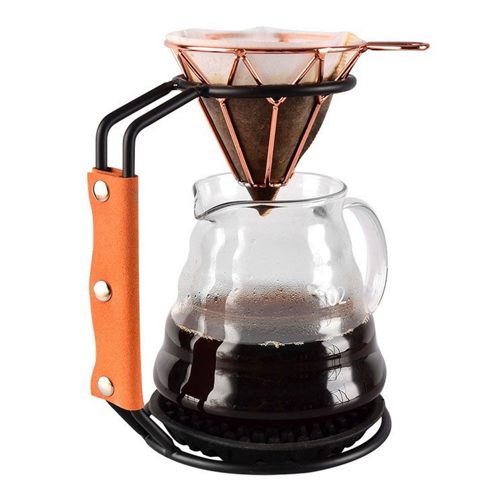 Pour Over Coffee Dripper Rack Iron Dripper Stand with Leather Handle Case for view 11