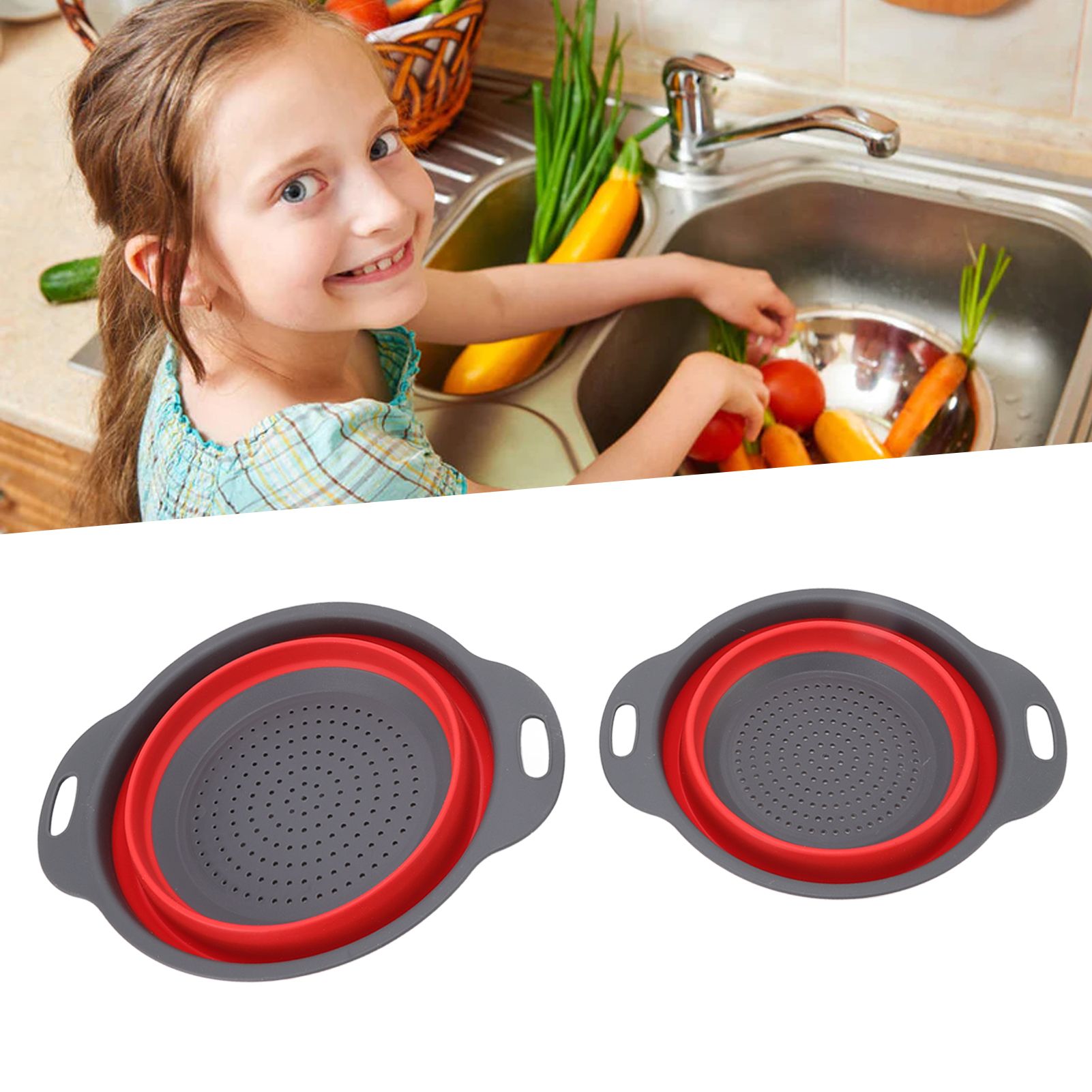2 PCS Collapsible Colander Basket Round Retractable Big Small Drain Basket Set view 12