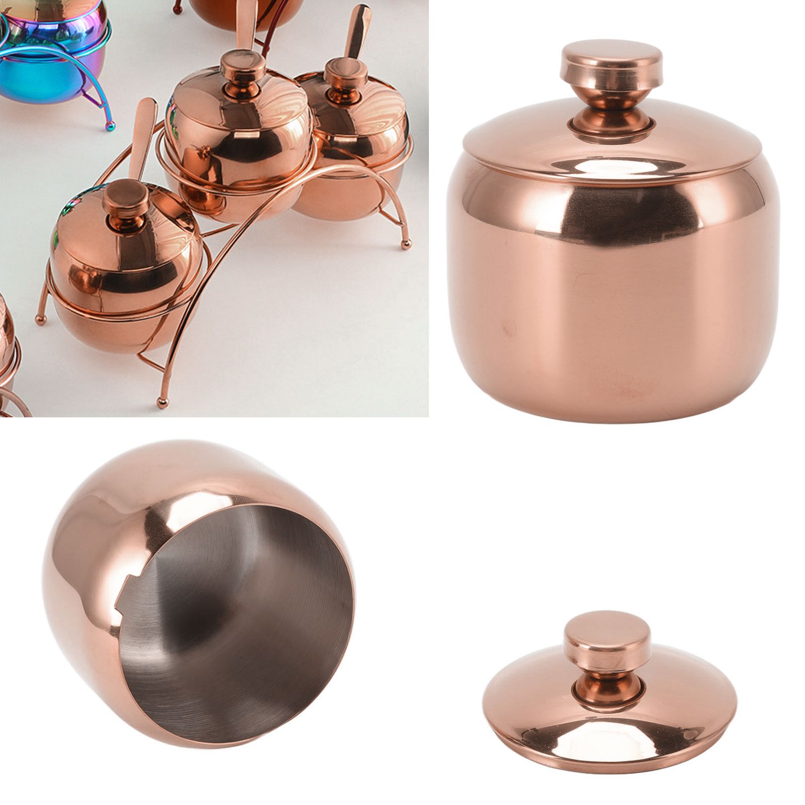 Stainless Steel Gold Seasoning Condiment Pot Spice Salt Sugar Pepper Container view 12