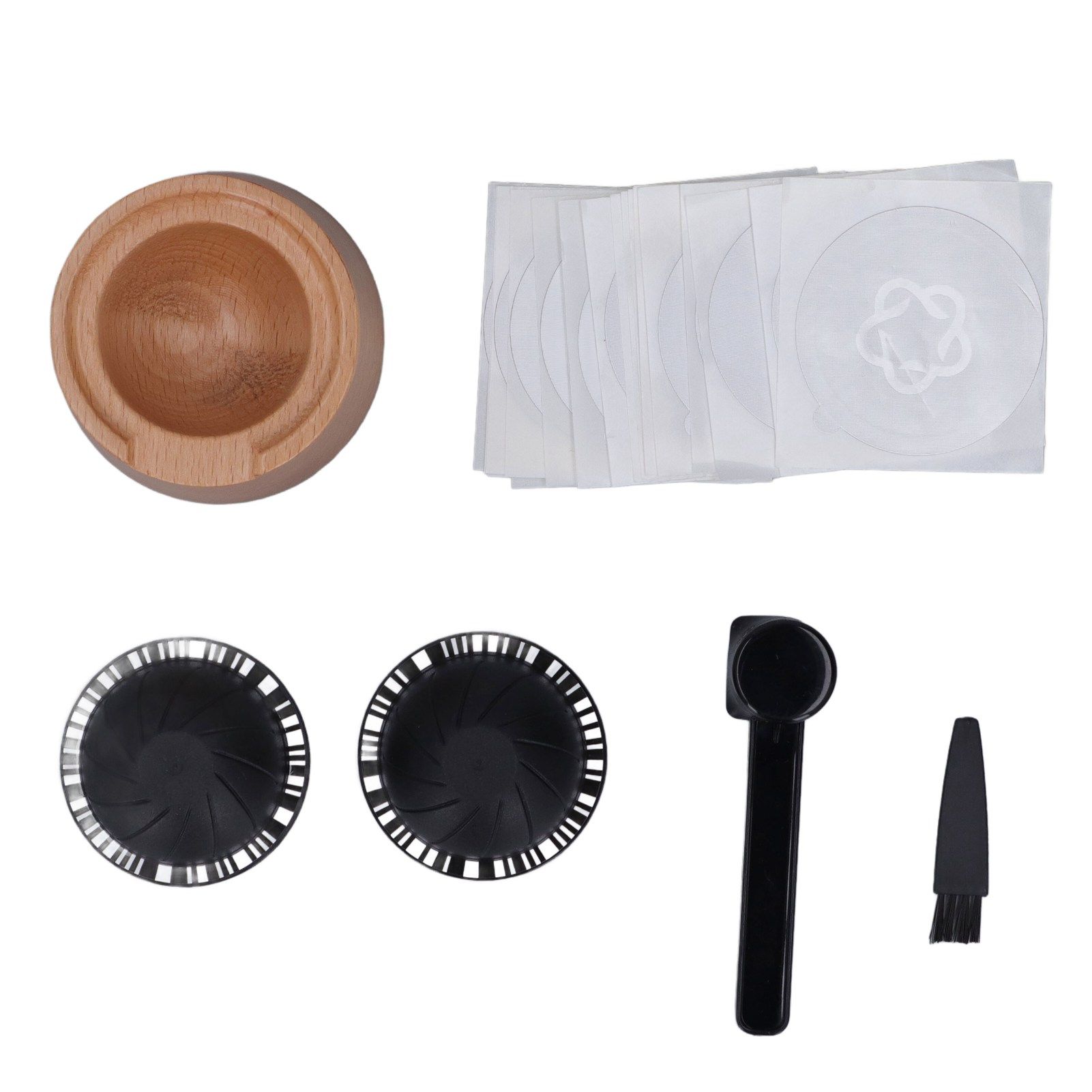 Coffee Capsule Filter Cup Kit Black with Beech Holder Aluminum Foil Spoon view 2