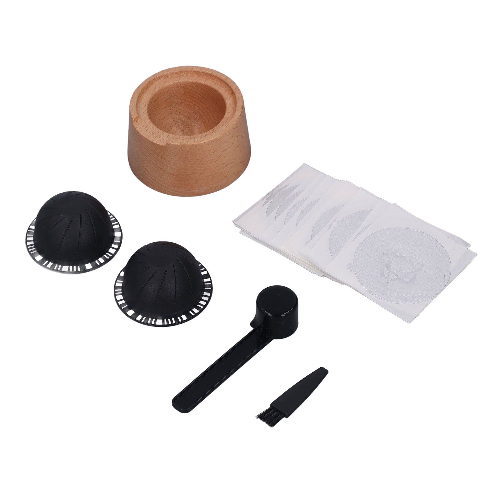 Coffee Capsule Filter Cup Kit Black with Beech Holder Aluminum Foil Spoon view 3