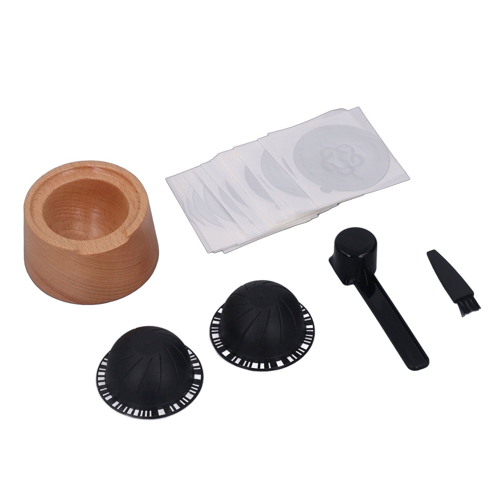 Coffee Capsule Filter Cup Kit Black with Beech Holder Aluminum Foil Spoon view 4