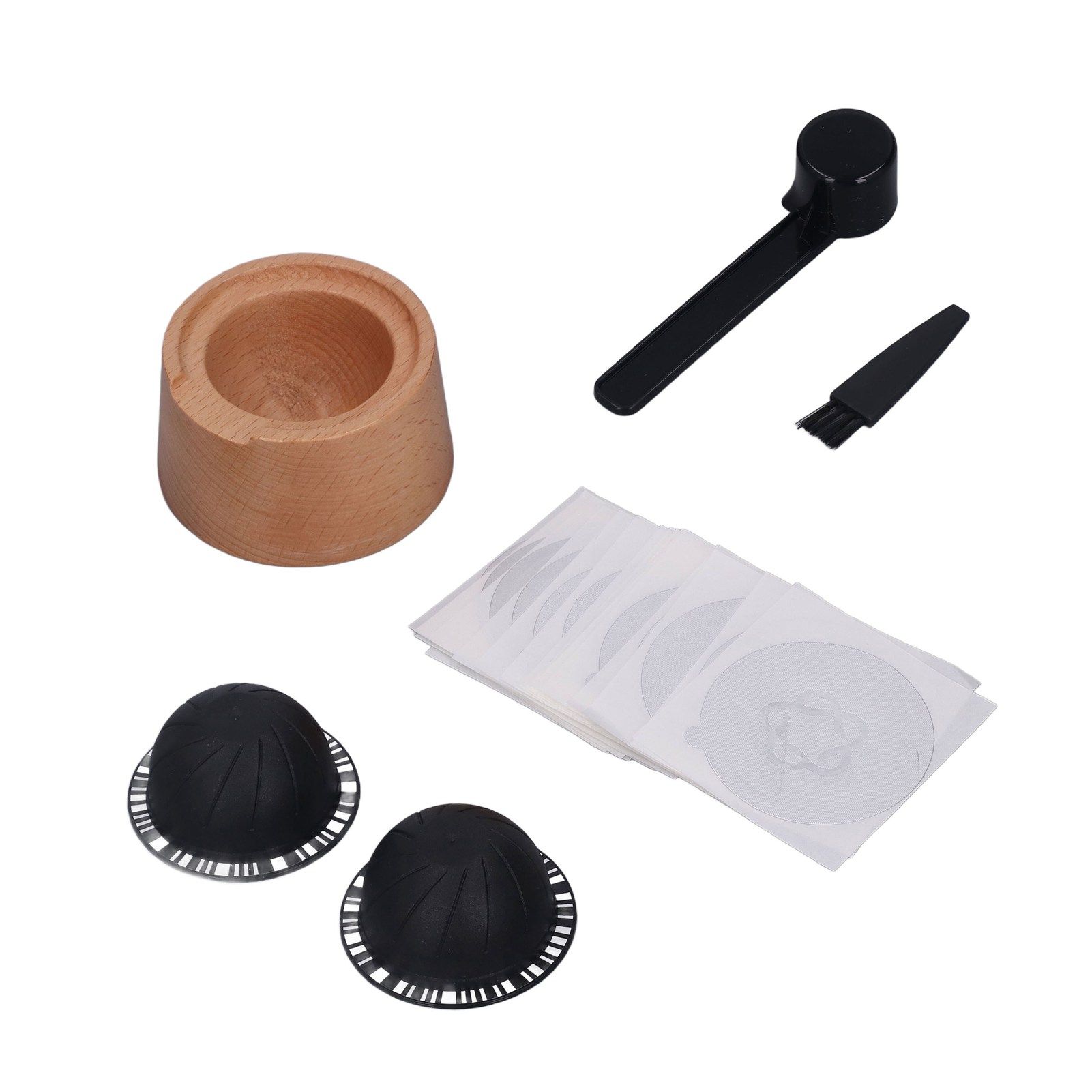 Coffee Capsule Filter Cup Kit Black with Beech Holder Aluminum Foil Spoon view 7