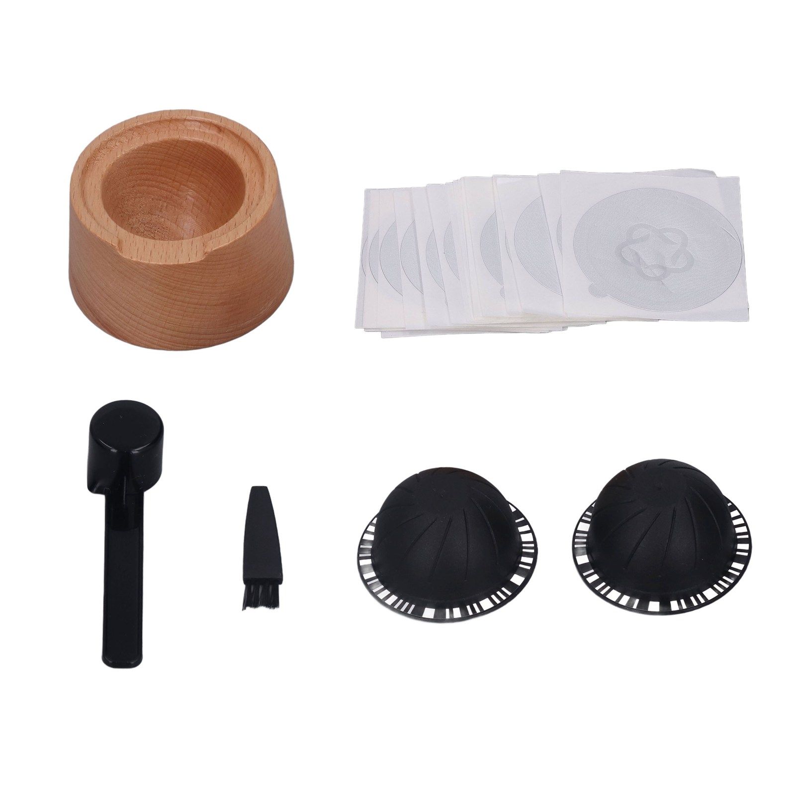 Coffee Capsule Filter Cup Kit Black with Beech Holder Aluminum Foil Spoon view 9