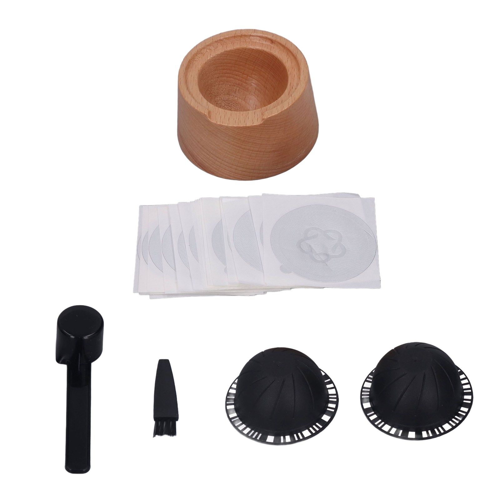 Coffee Capsule Filter Cup Kit Black with Beech Holder Aluminum Foil Spoon view 10