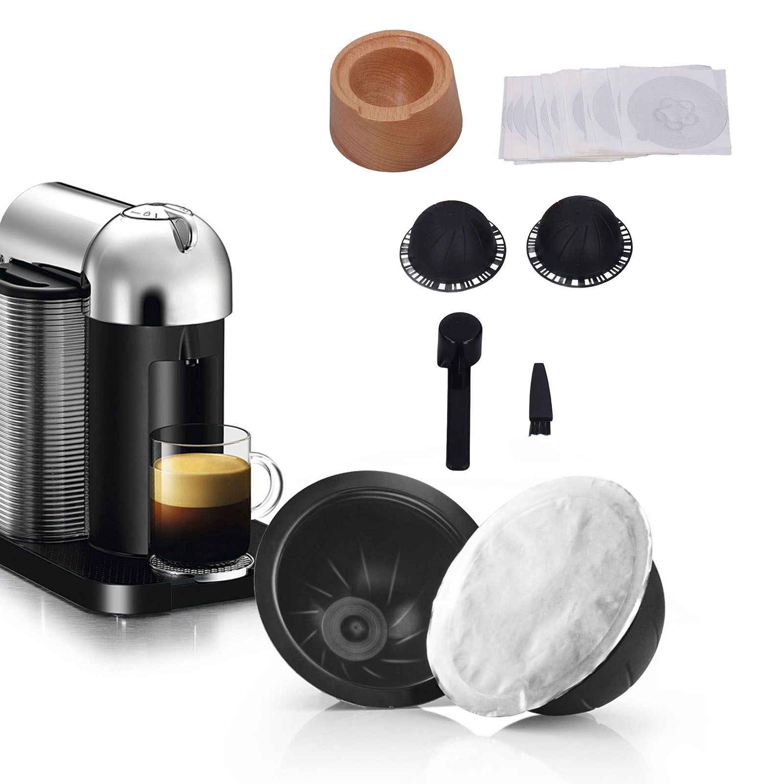 Coffee Capsule Filter Cup Kit Black with Beech Holder Aluminum Foil Spoon view 11
