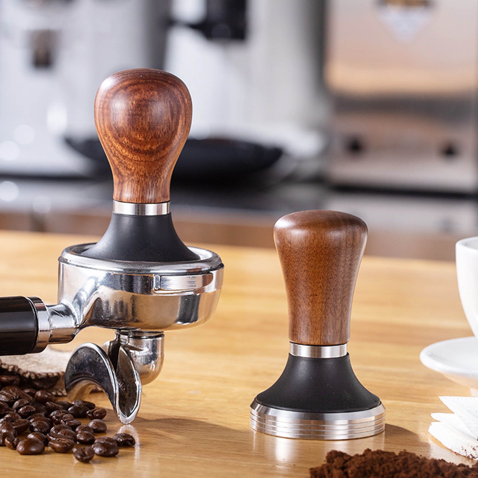 Coffee Tamper Stainless Steel Flat Bottom Coffee Hand Tamping Tool with Wooden view 12