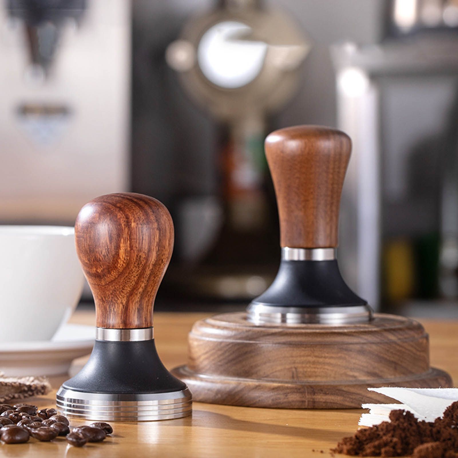 Coffee Tamper Stainless Steel Flat Bottom Coffee Hand Tamping Tool with Wooden view 11