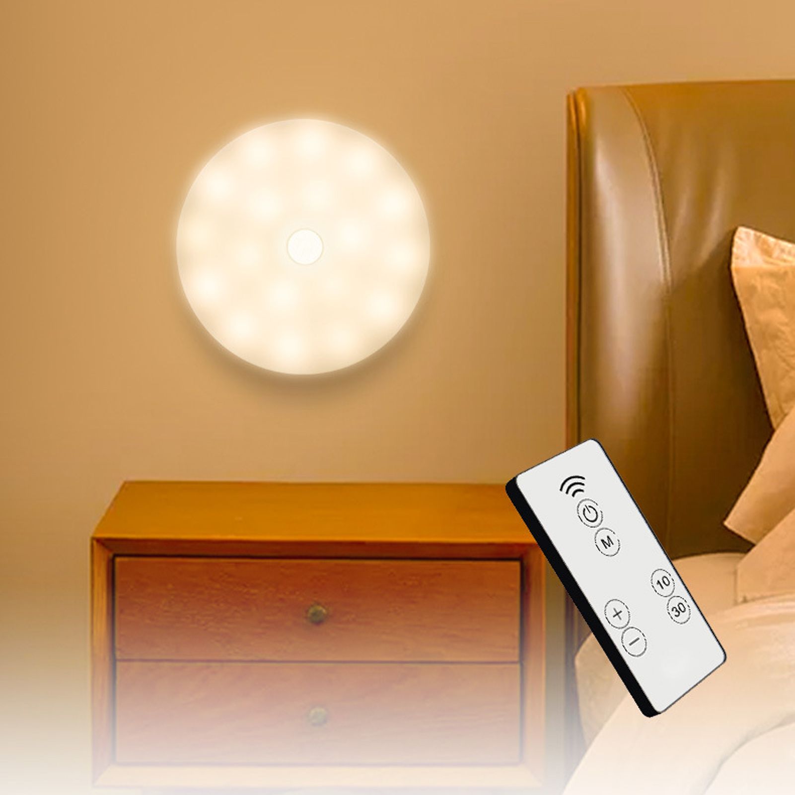 LED Wall Night Light Round Soft Warm Light 3W 18 LEDs Bedside Night Light with view 12