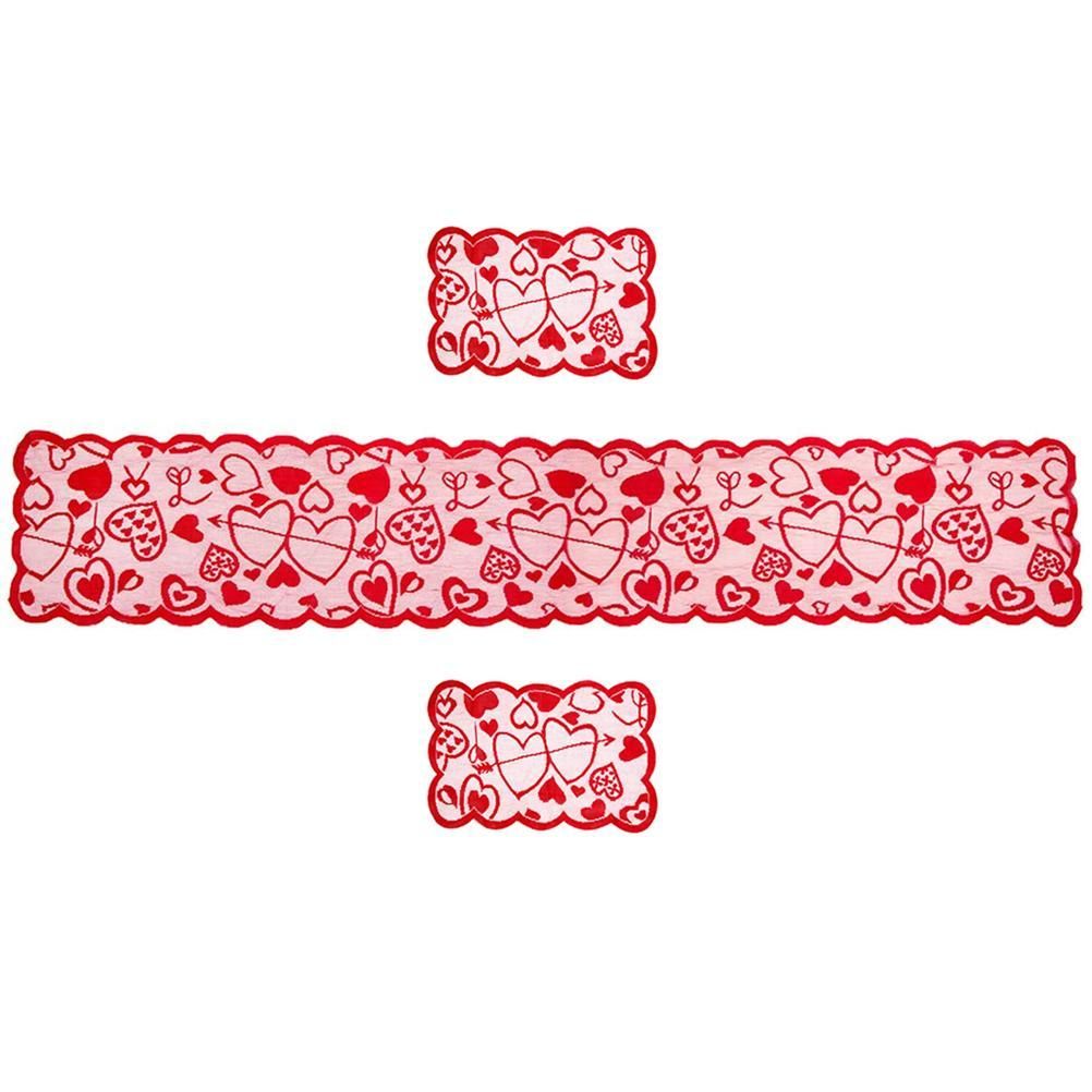 5 Pack Valentines Day Decorations Sets Lace Red Heart Table Runner and