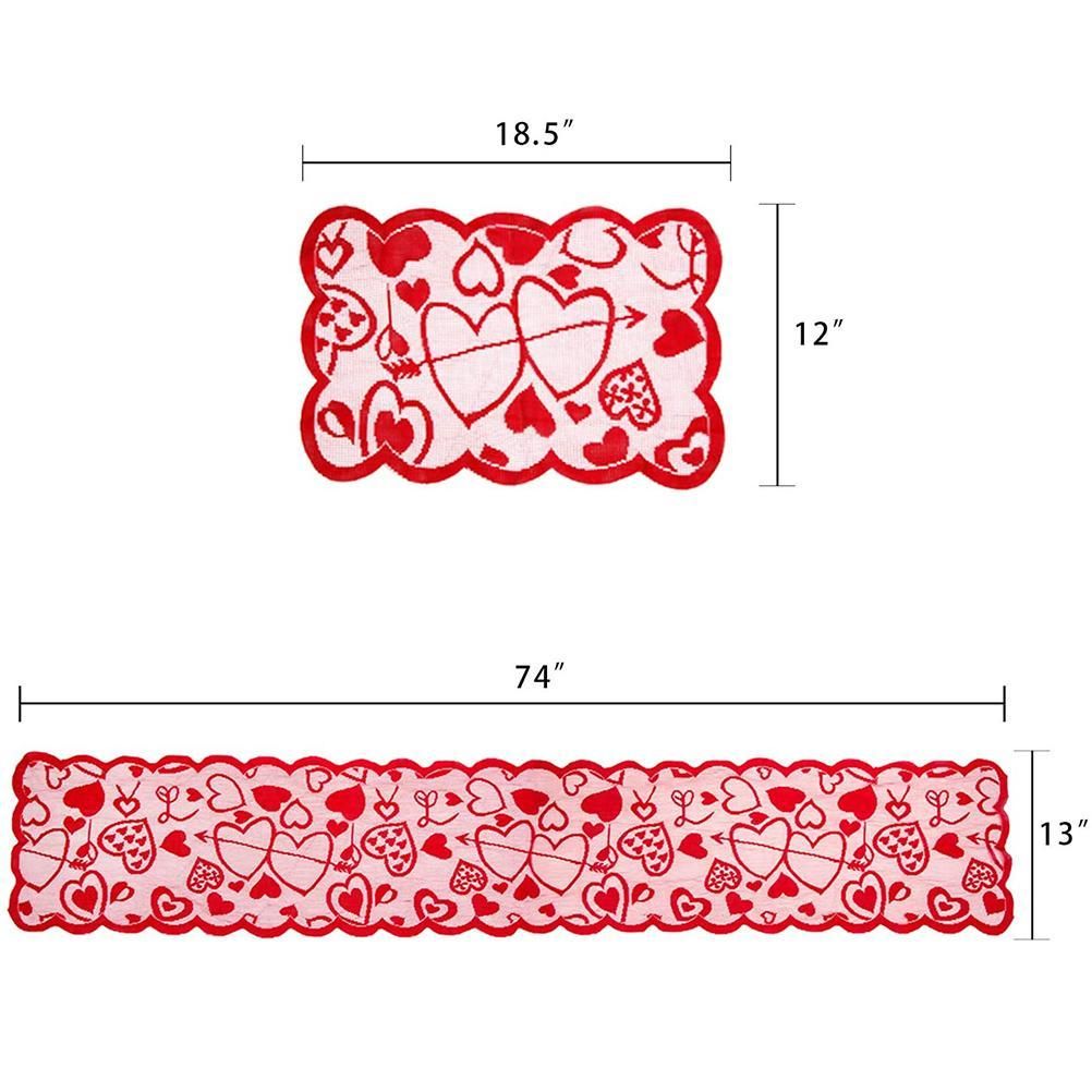 5 Pack Valentines Day Decorations Sets Lace Red Heart Table Runner and view 2